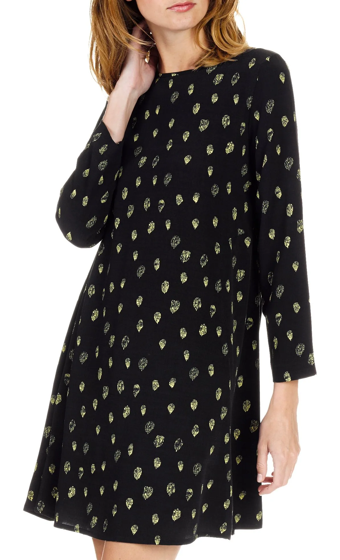 Robe courte trapèze en crêpe imprimé Noir