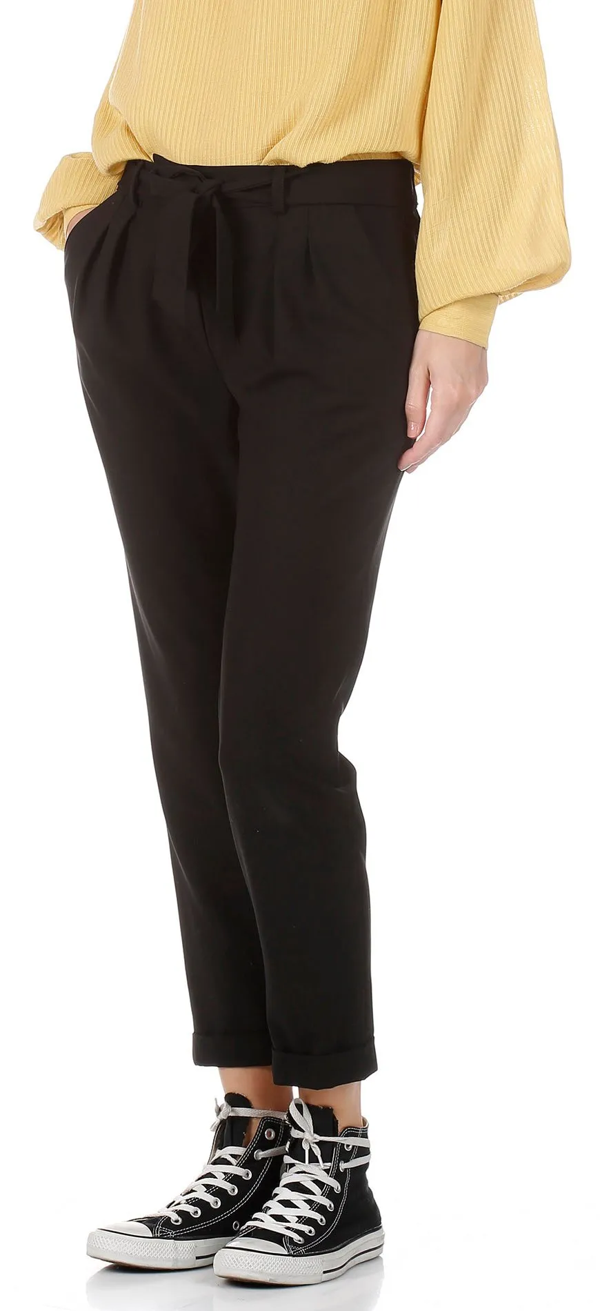 Pantalon droit fluide en laine vierge Noir
