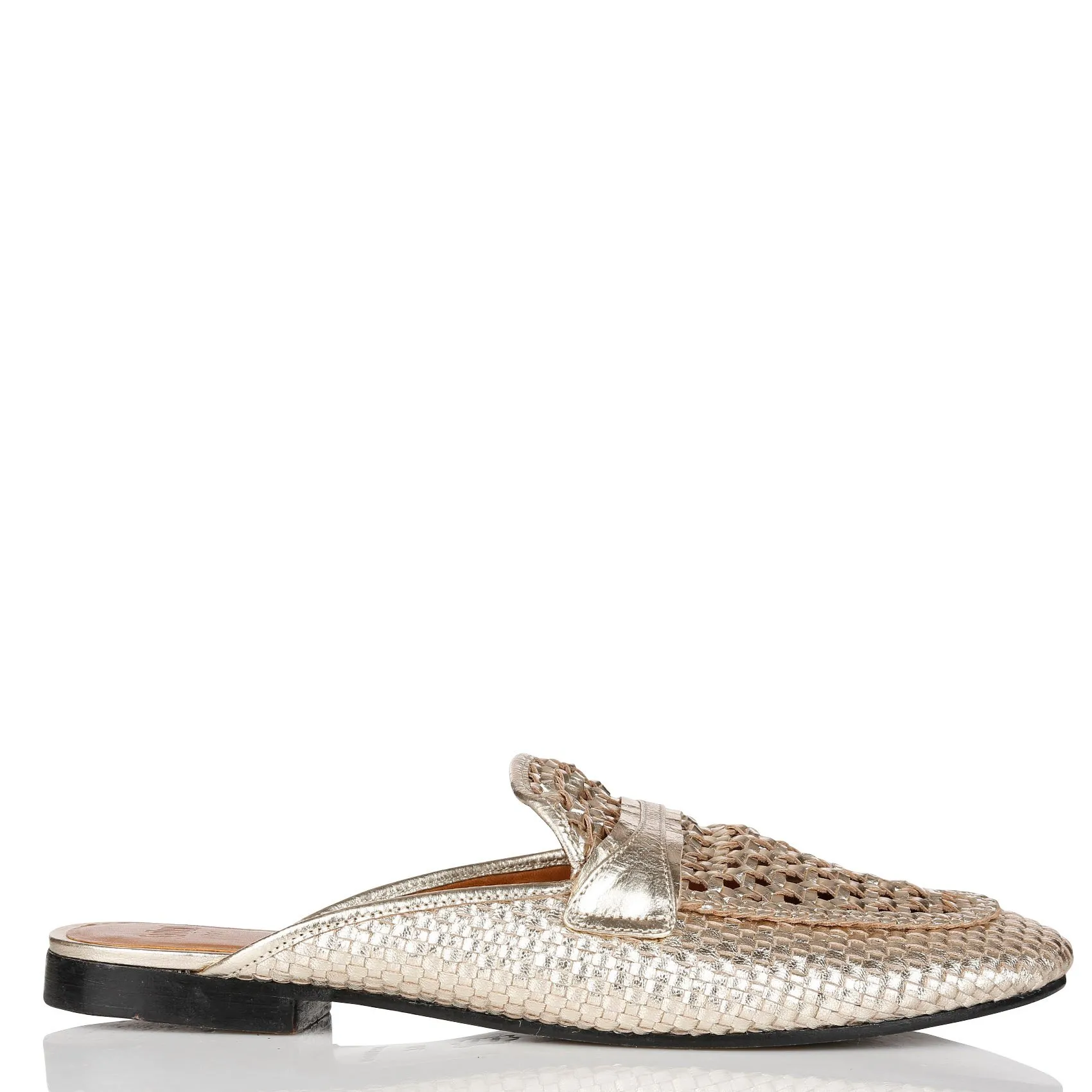 Mules plates tressées en cuir Doré