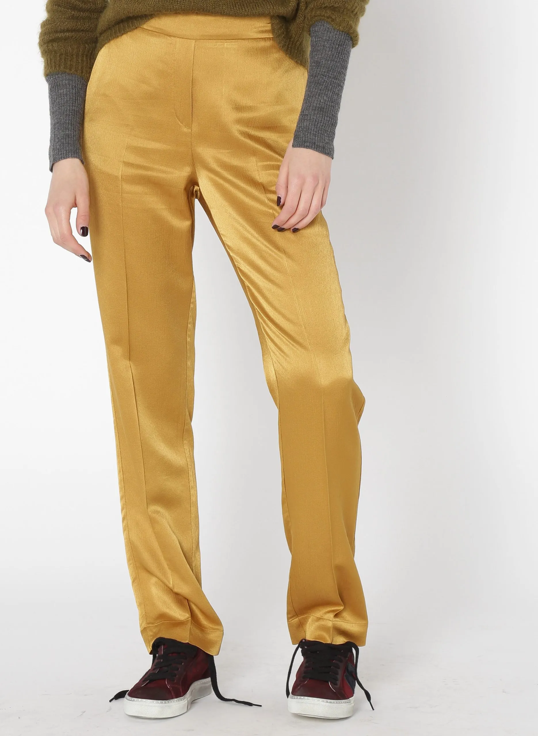 Pantalon droit fluide satiné Gris