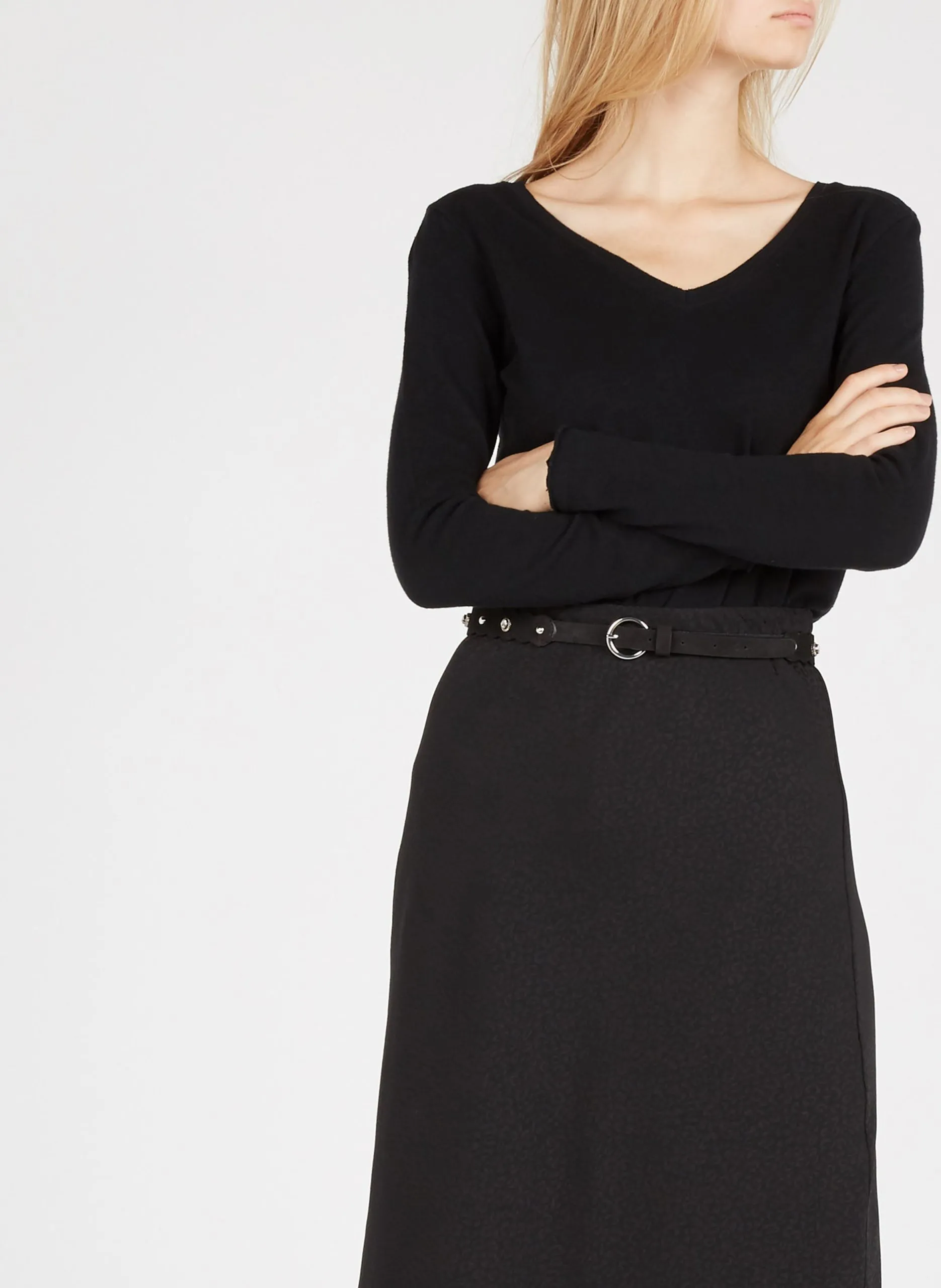 Tee-shirt col V en coton Noir SONOMA