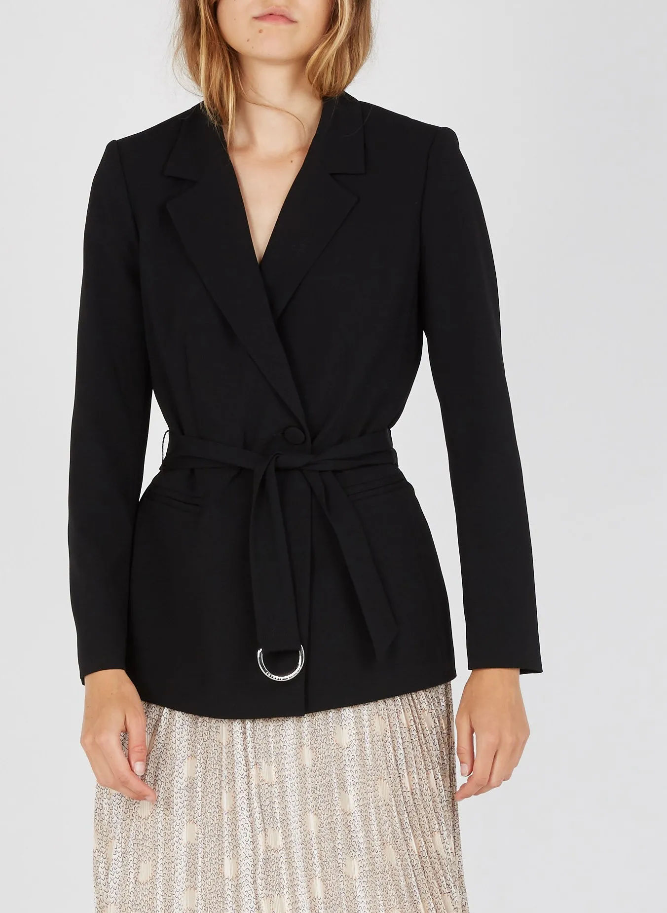 Veste col tailleur ceinturée Noir