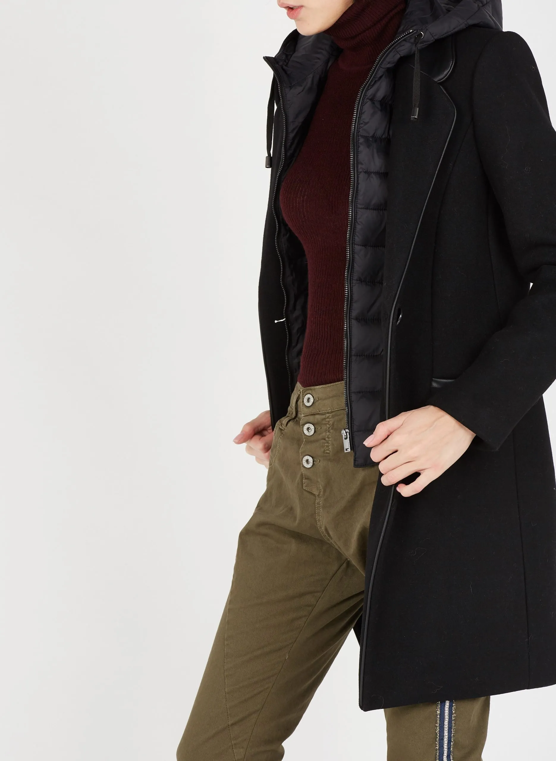 Manteau col tailleur à doudoune intégrée Noir