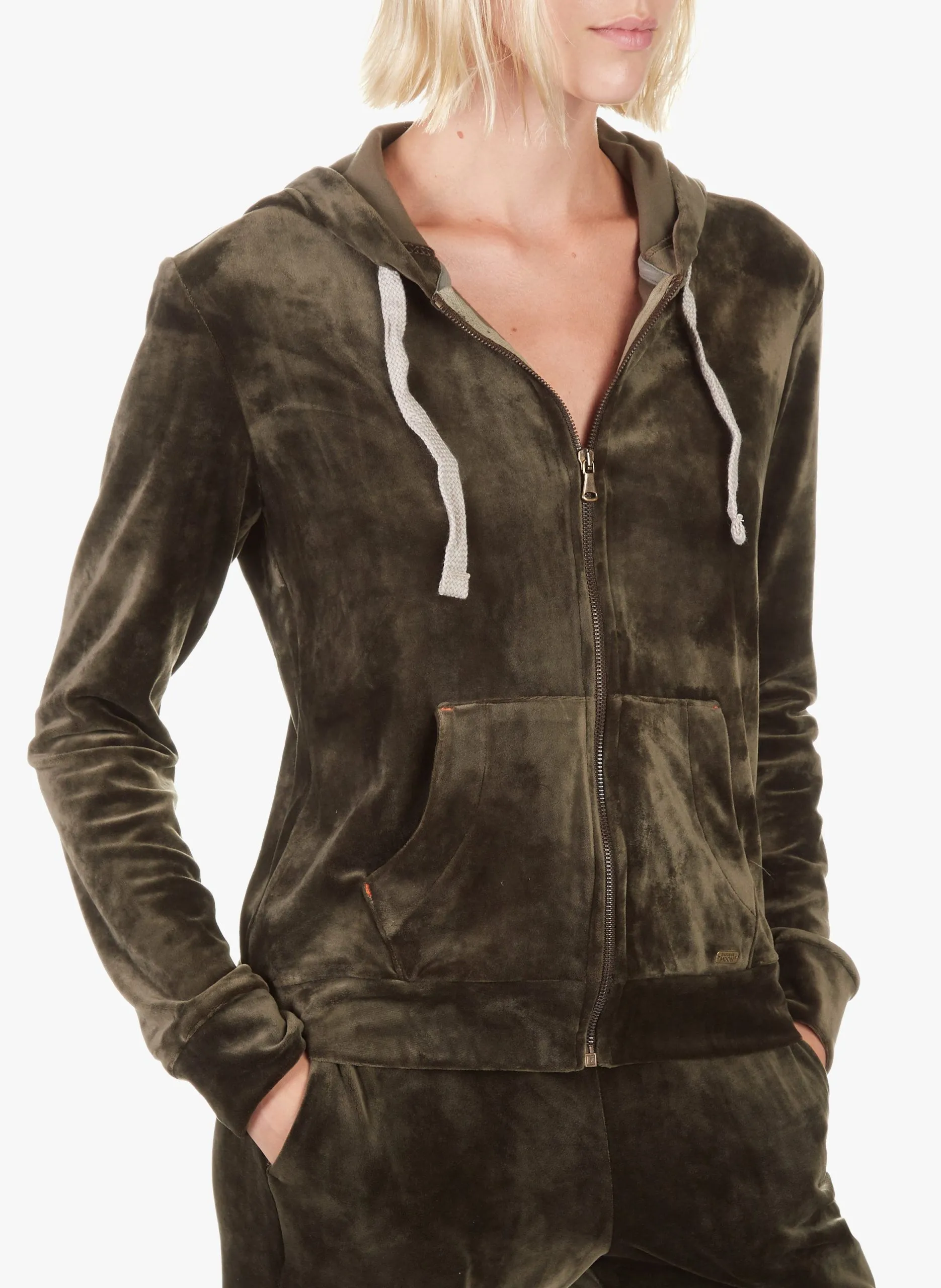 Gilet à capuche droit en velours Kaki FRESCO SEALAKE