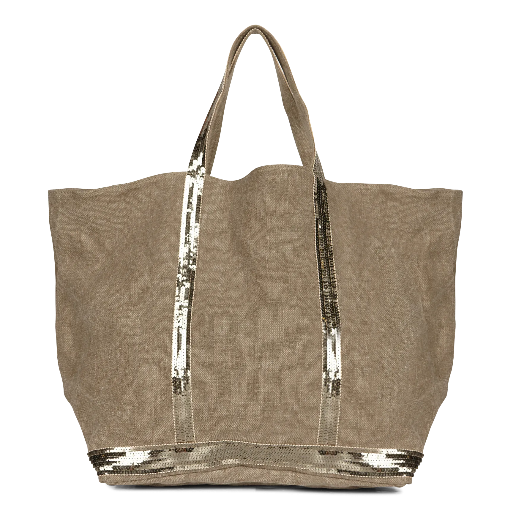 Cabas L brodé sequins en lin Vert CABAS XL