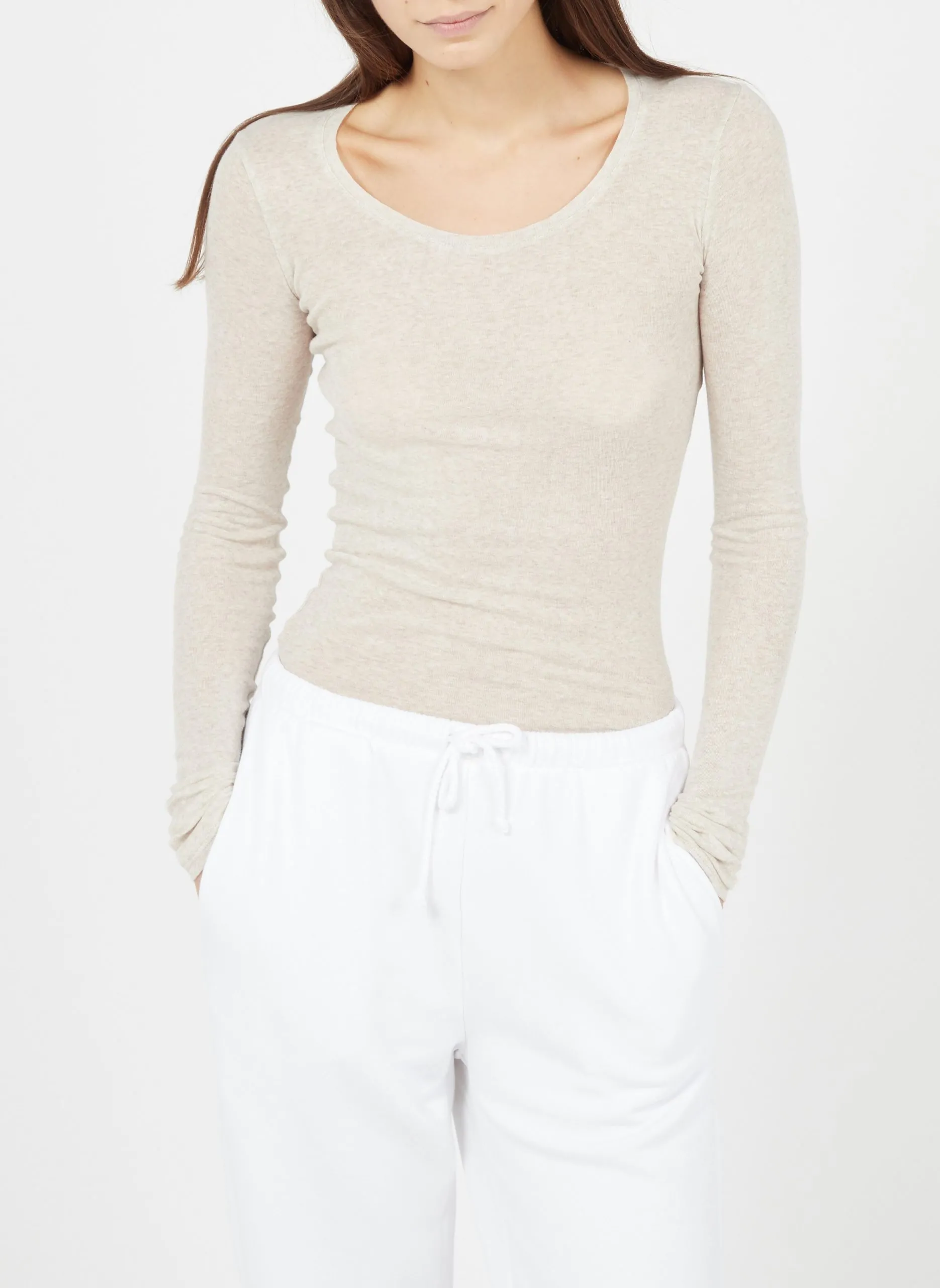 Tee-shirt moulant à col rond en coton Beige MASSACHUSETTS