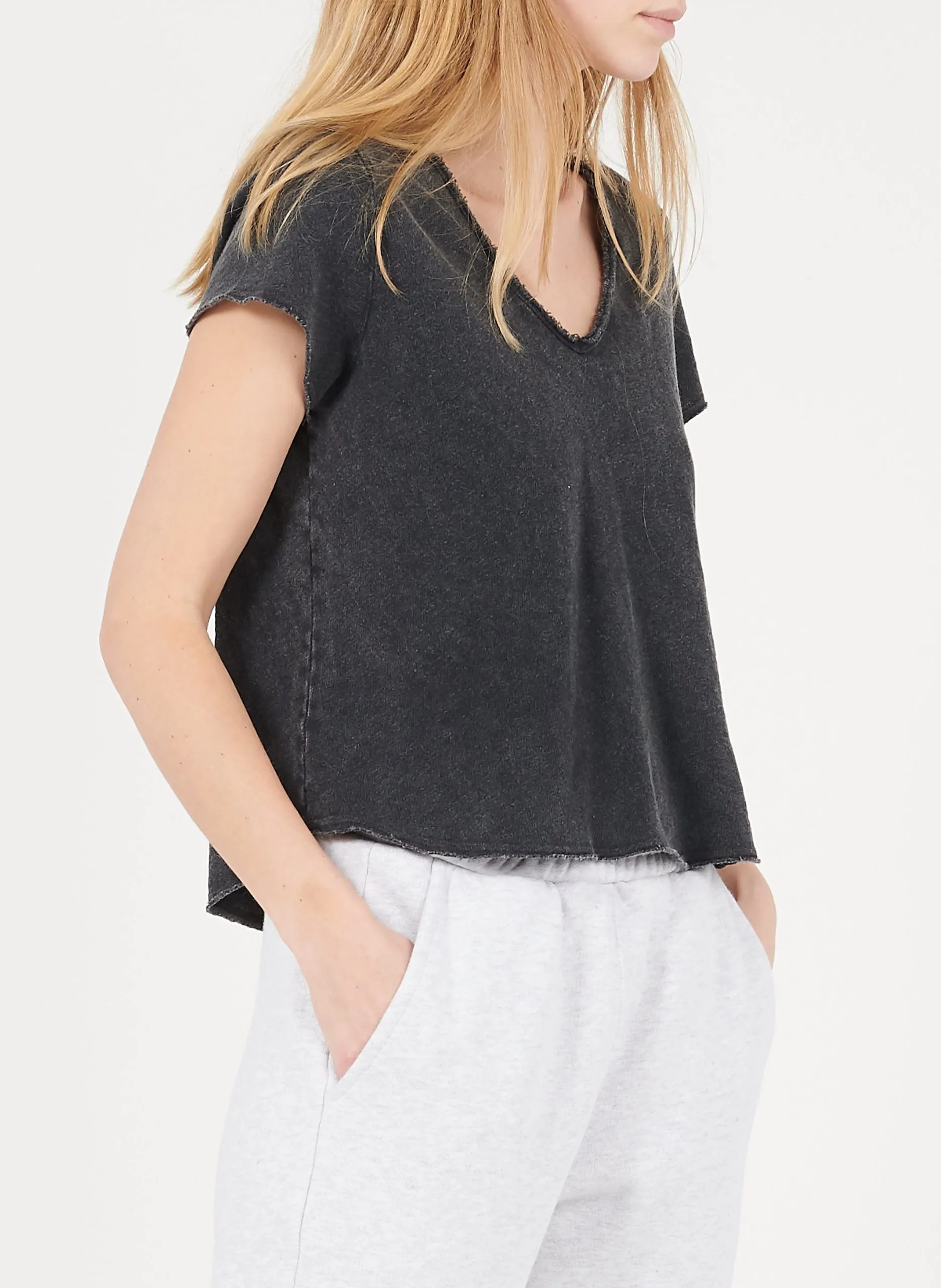 Tee-shirt droit col V en coton Noir SONOMA