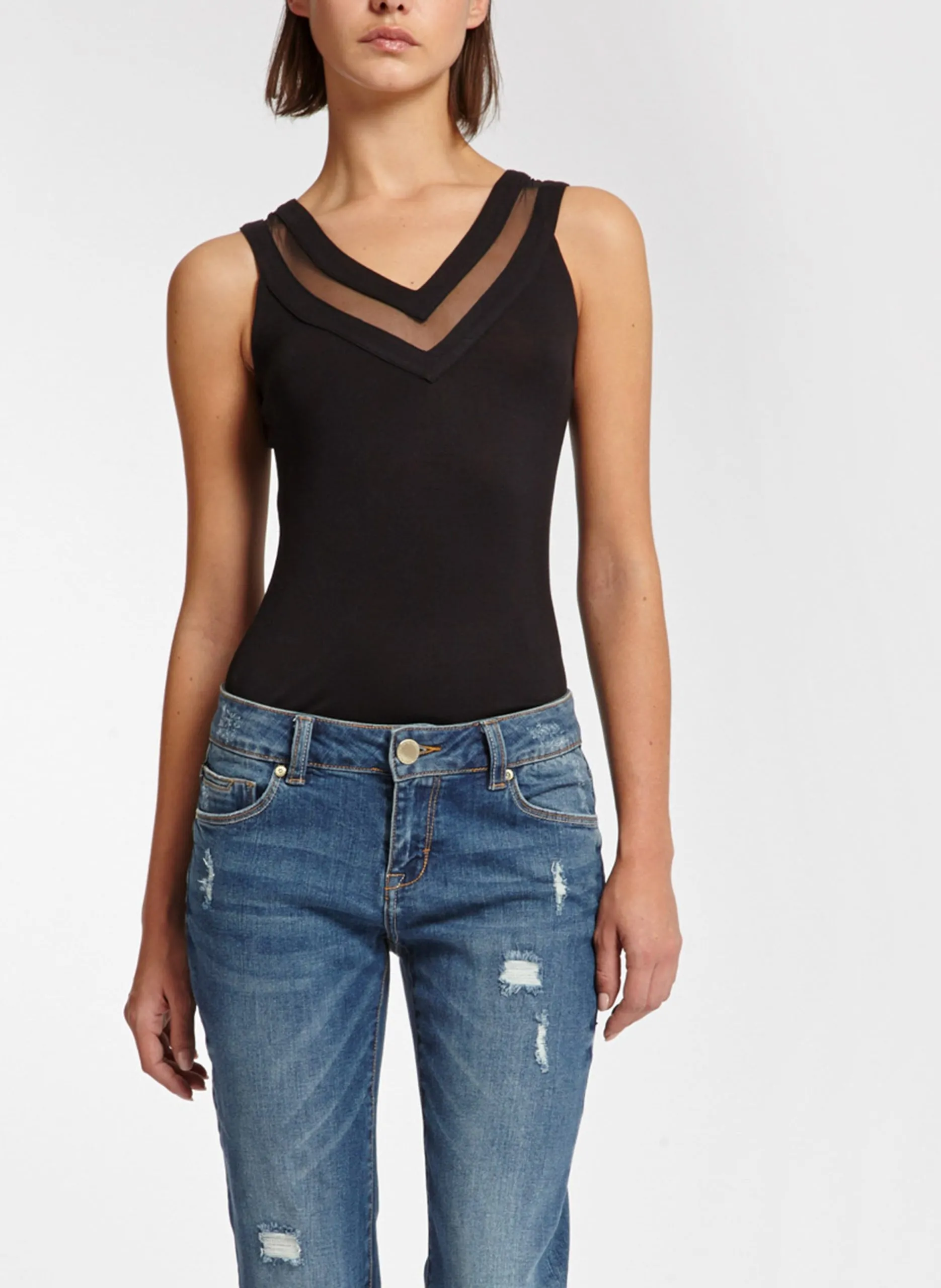 Débardeur col V Marron 171-DZANA.N