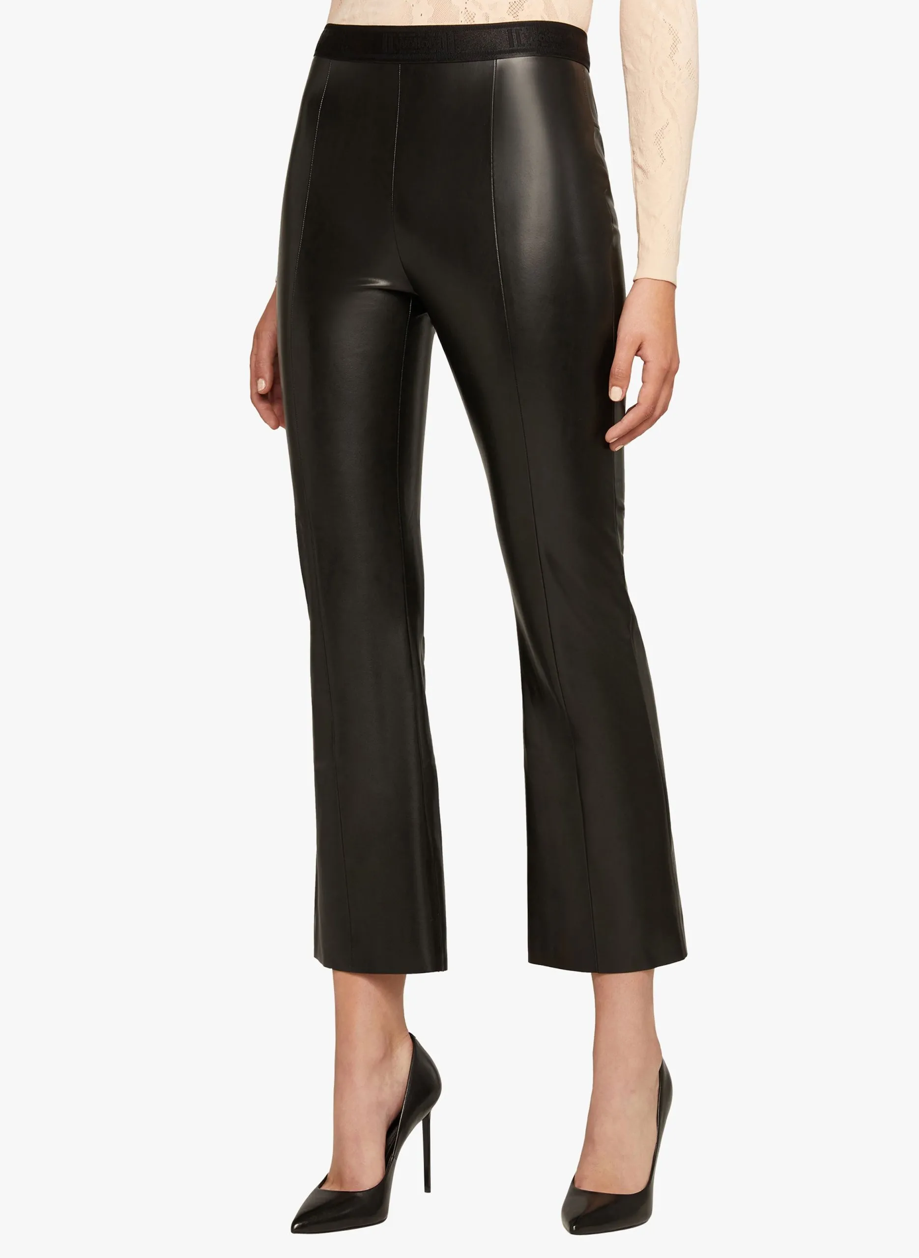 Pantalon évasé enduit Noir Jenna Trousers