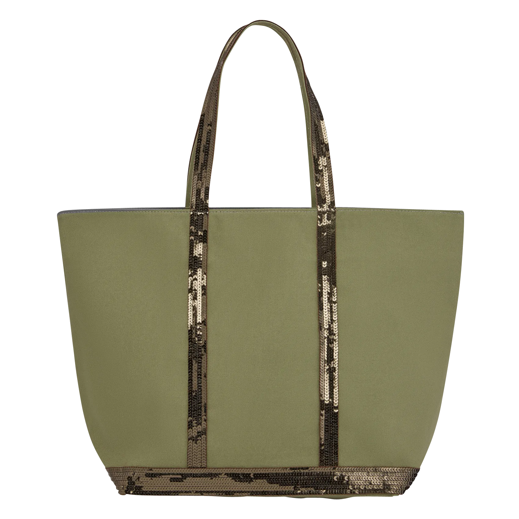 Cabas L à sequins en toile de coton Vert CABAS L