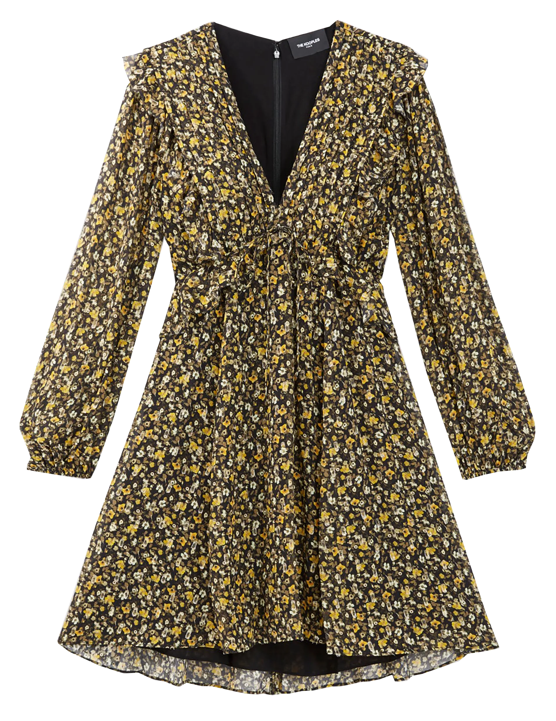 Robe courte encolure v à volants Multicolore