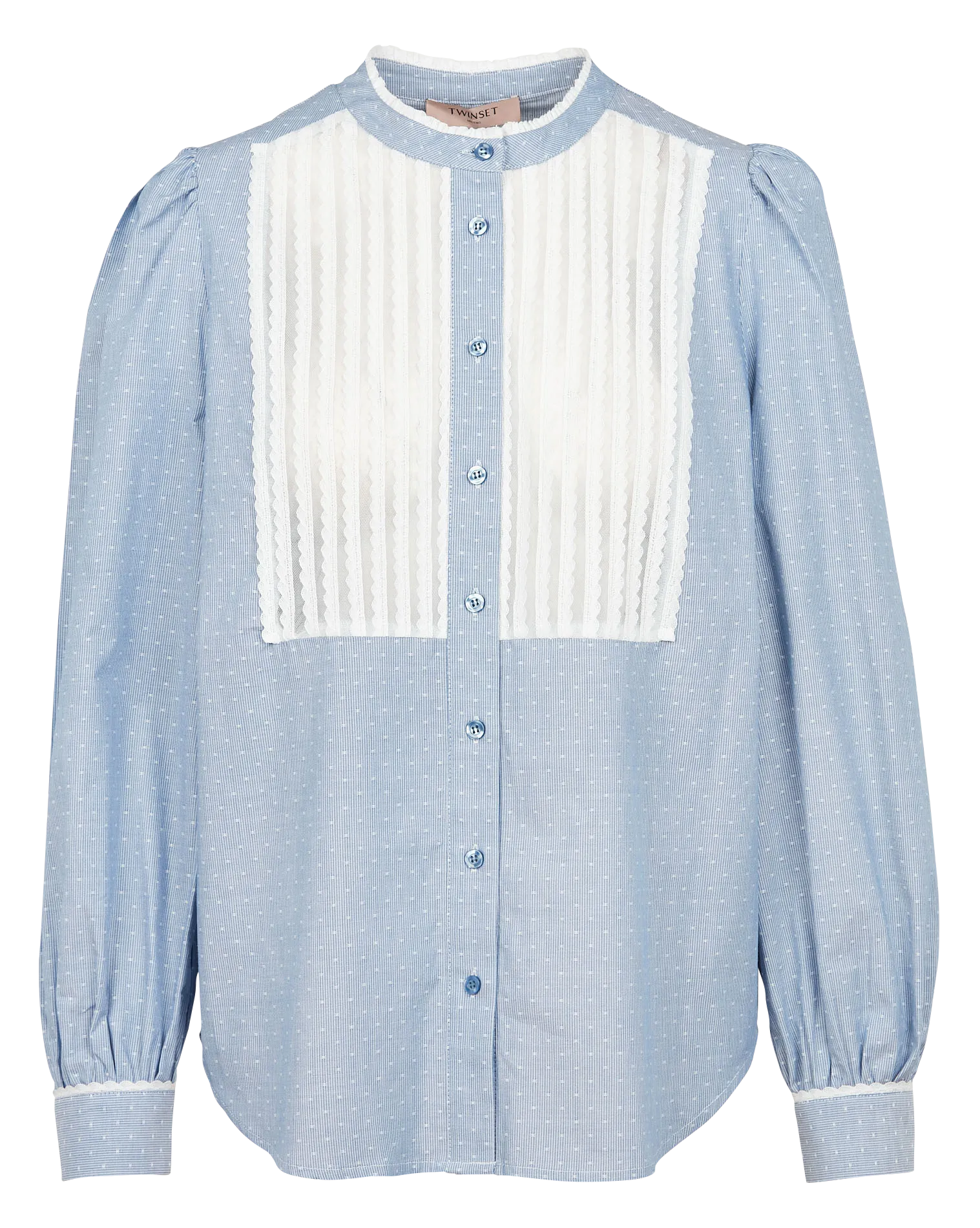 Chemise col Mao jacquard en coton Bleu