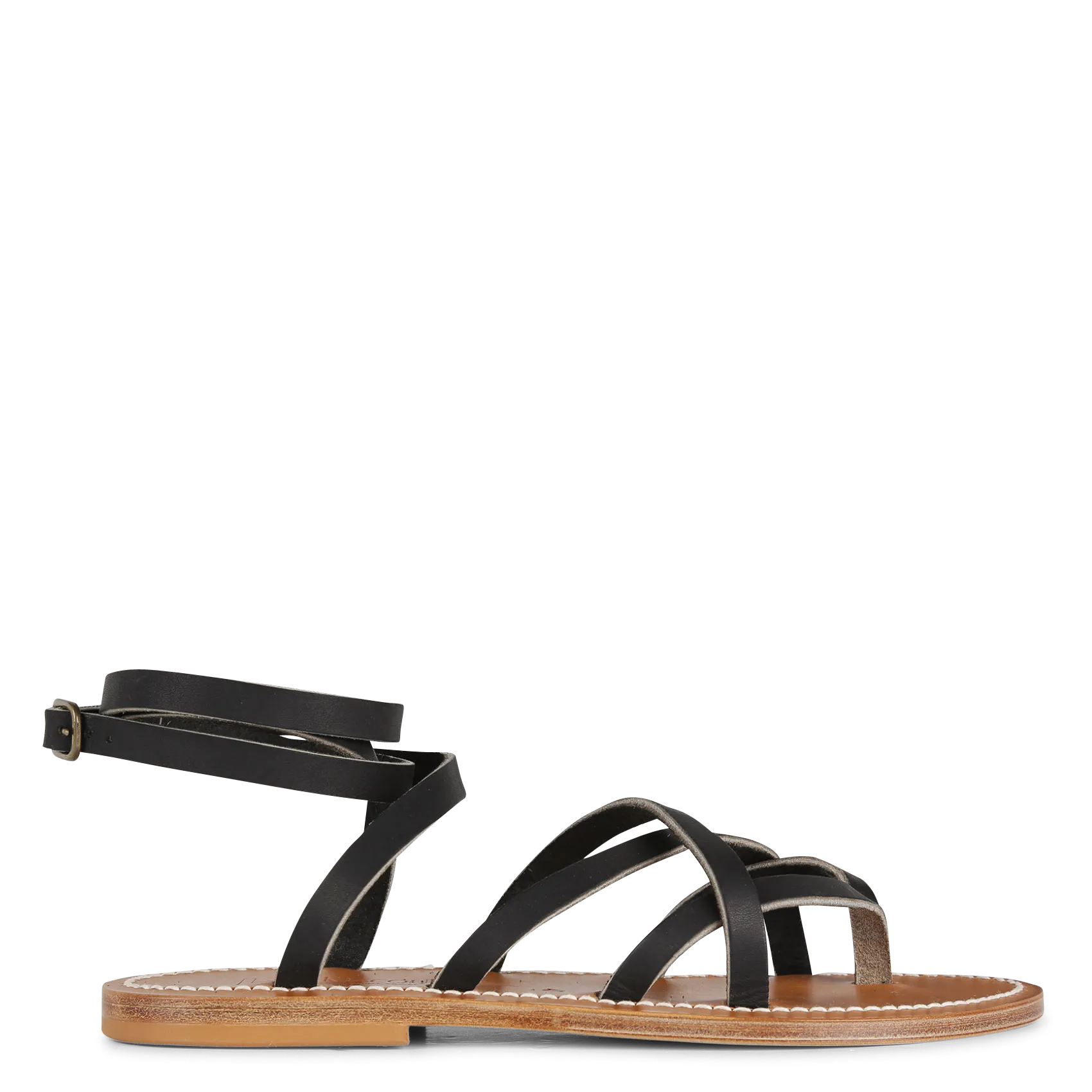 Sandales plates en cuir Noir ZENOBIE