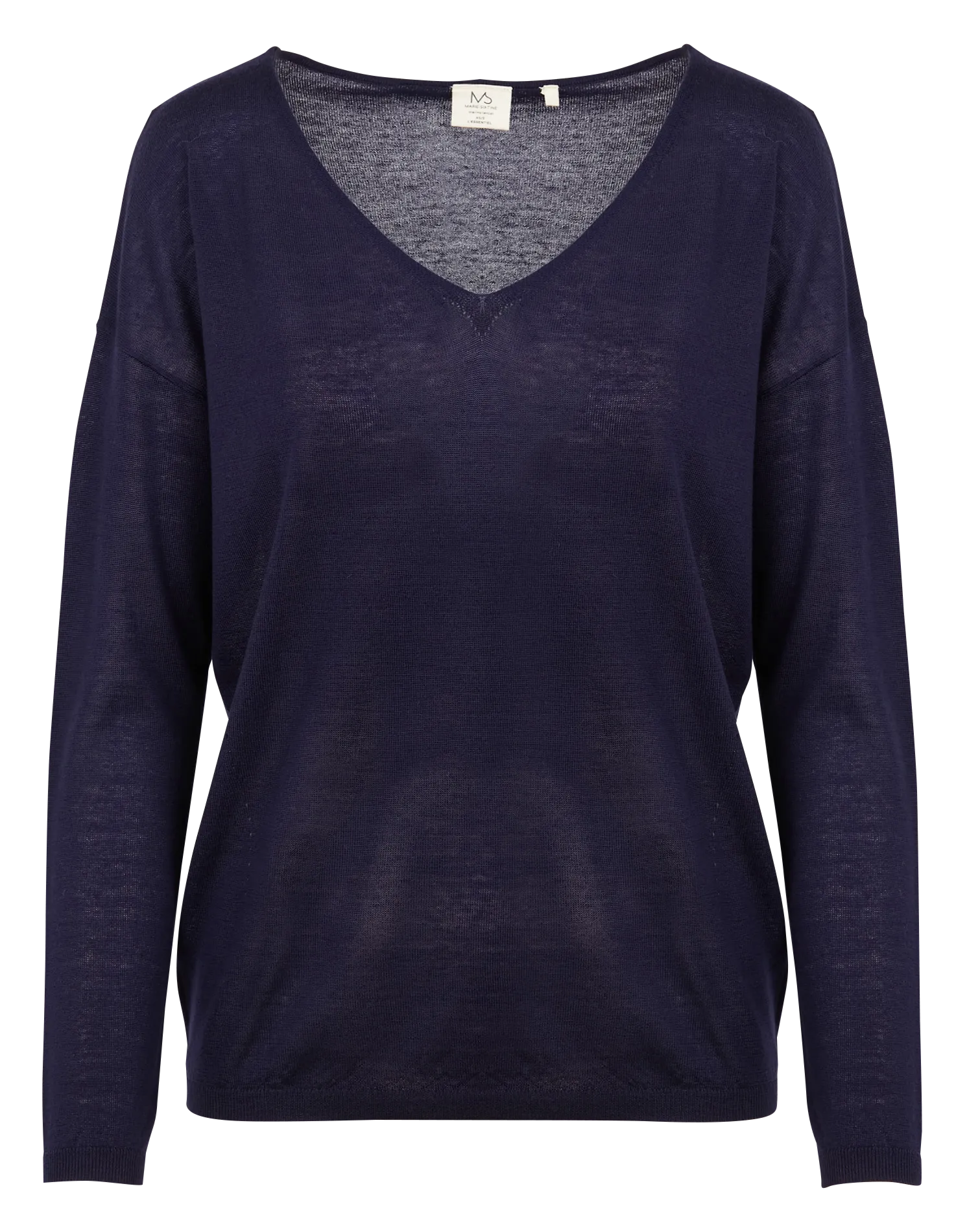 Pull col V en laine mélangée Bleu INES