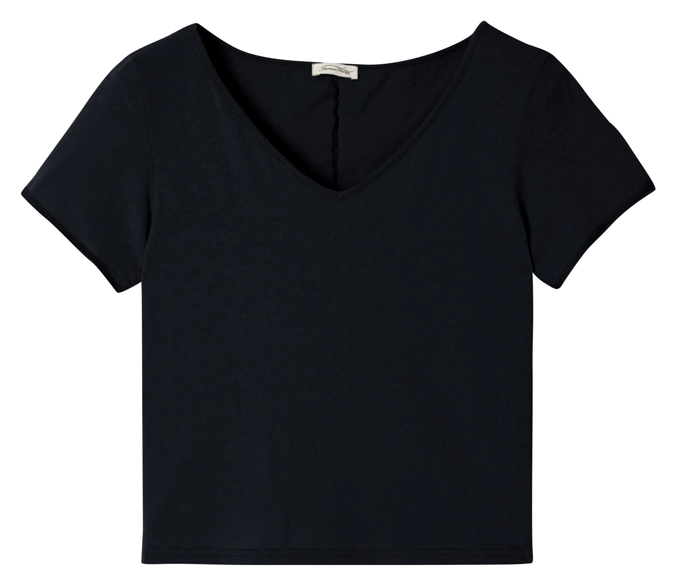 Tee-shirt court à col V en coton Noir AKSUN