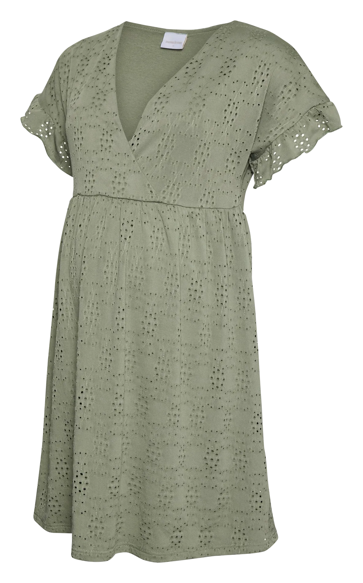 Robe courte col V ajourée Kaki DINNE