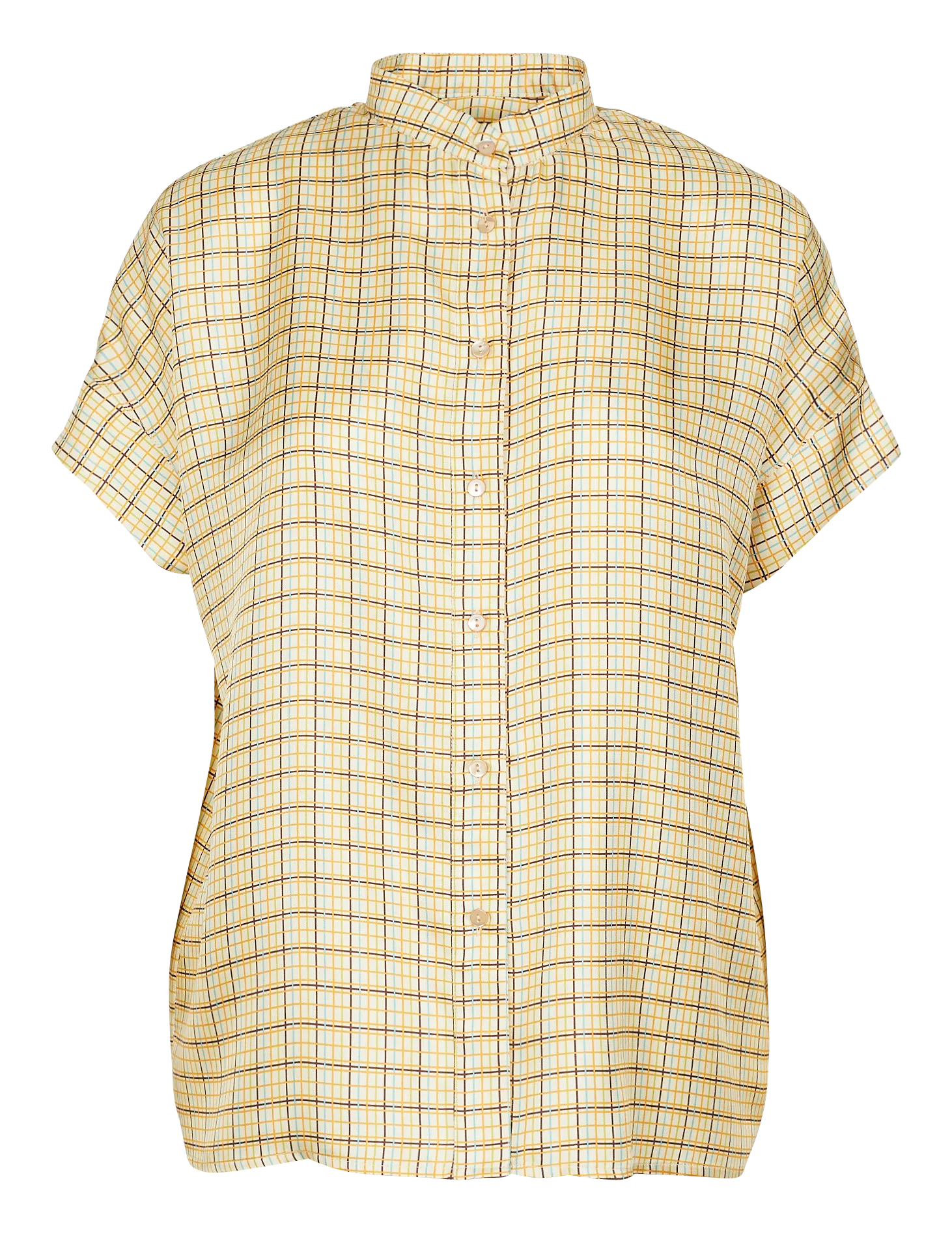 Chemise col mao en soie imprimée Jaune JULY
