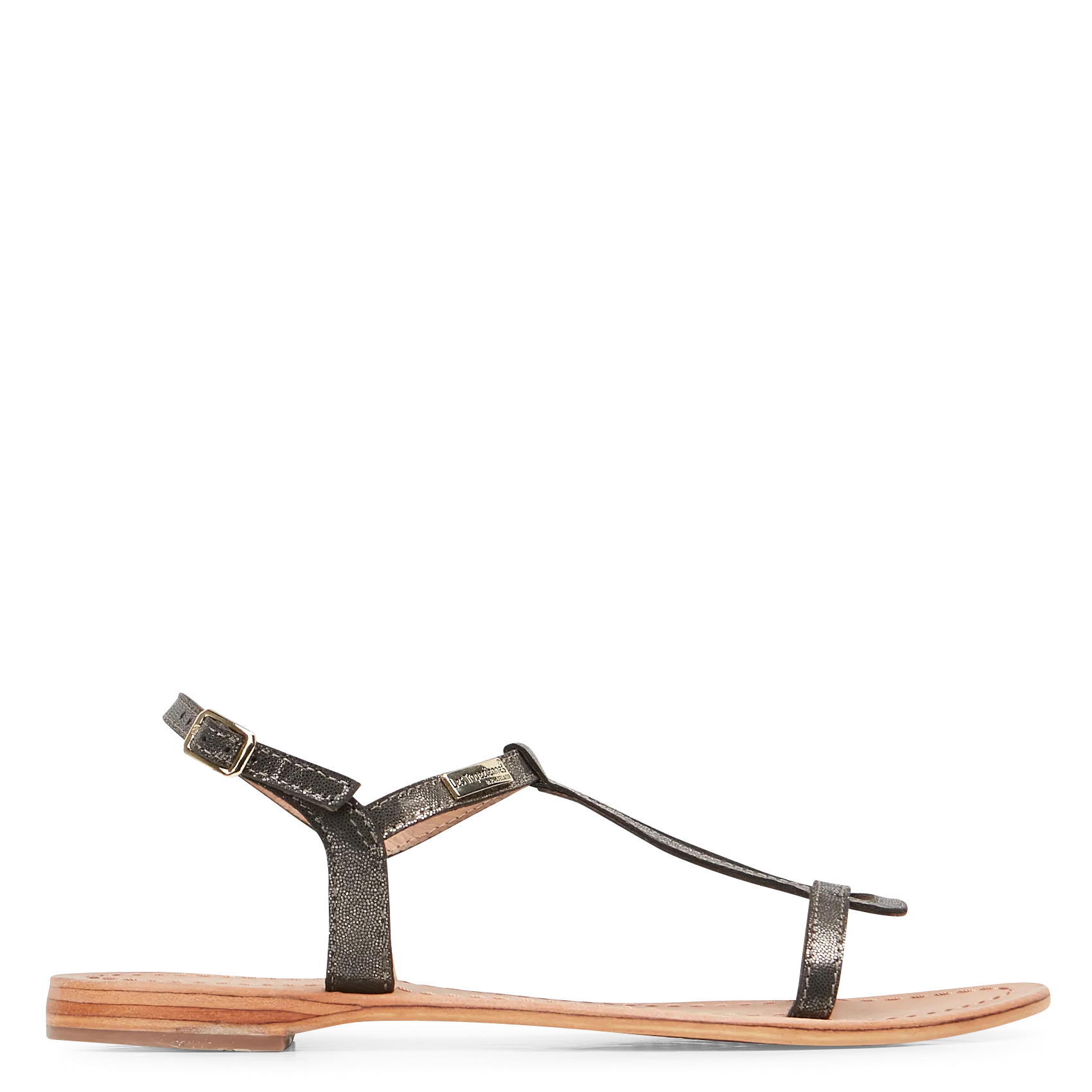 Sandales plates en cuir métallisé Noir HAMAT