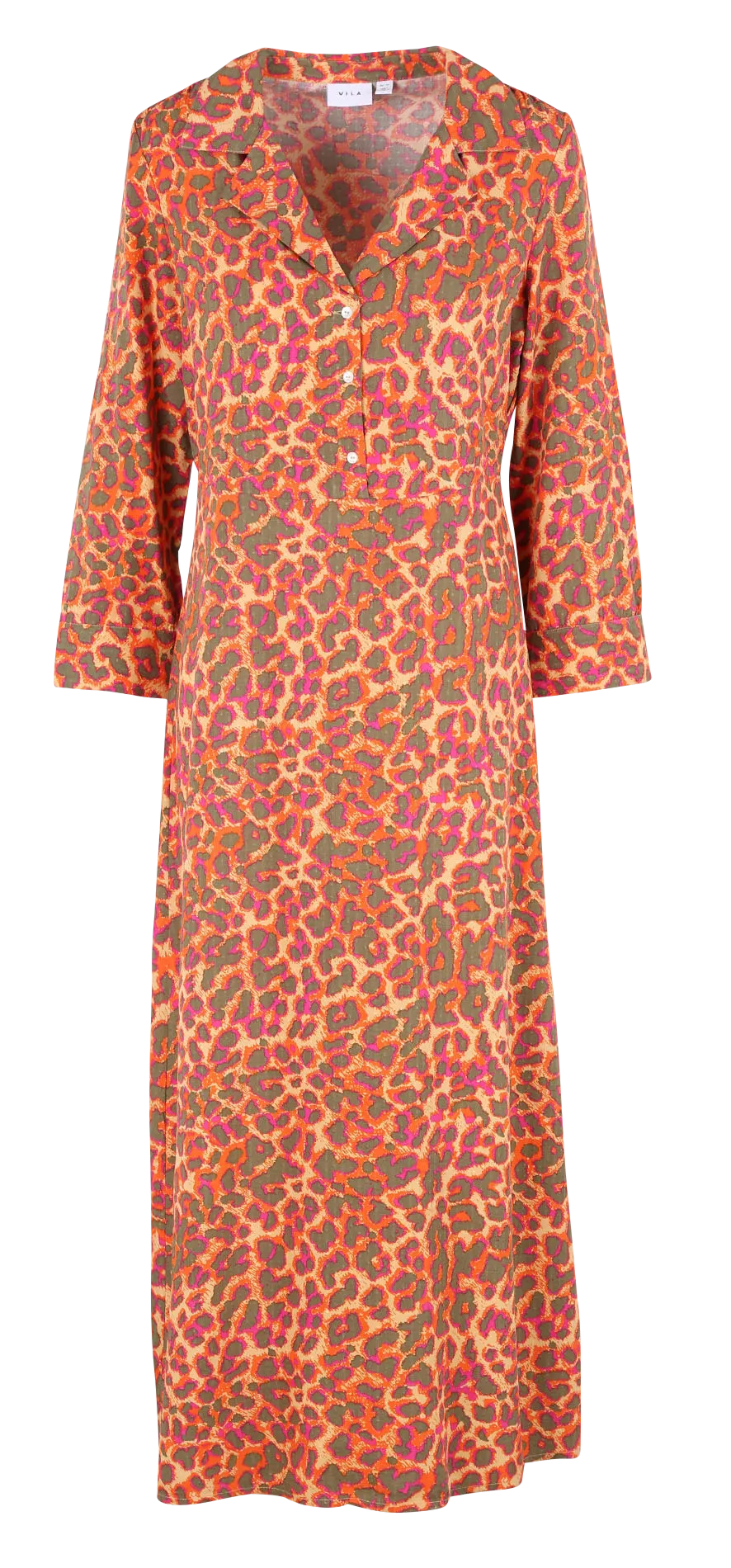 Robe longue col tailleur imprimée Orange