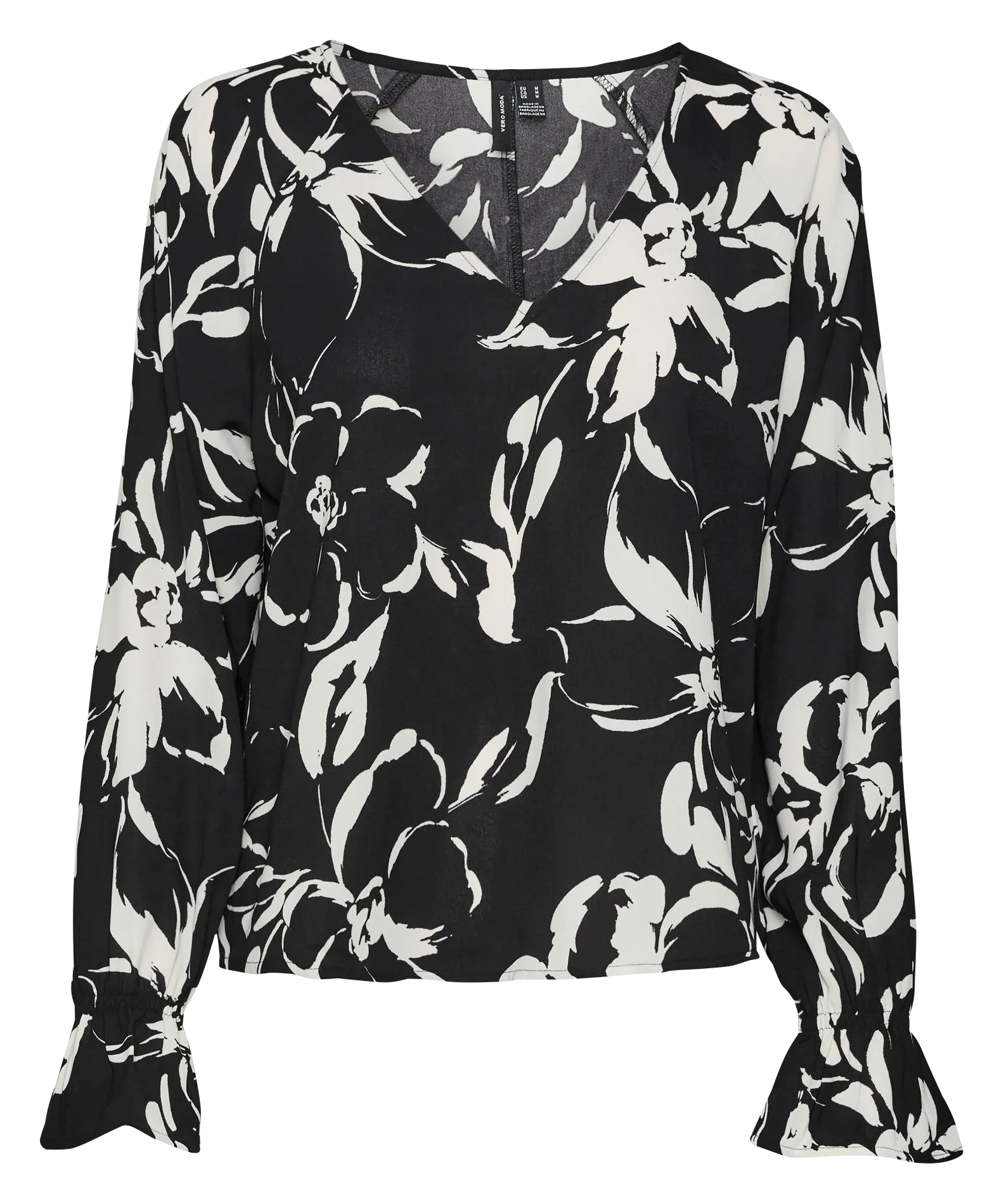 Blouse à col V imprimée Noir