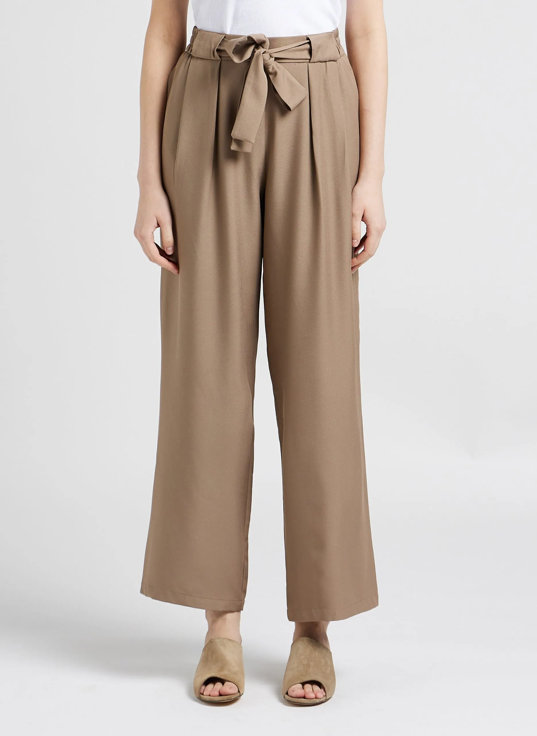 Pantalon large taille haute Marron