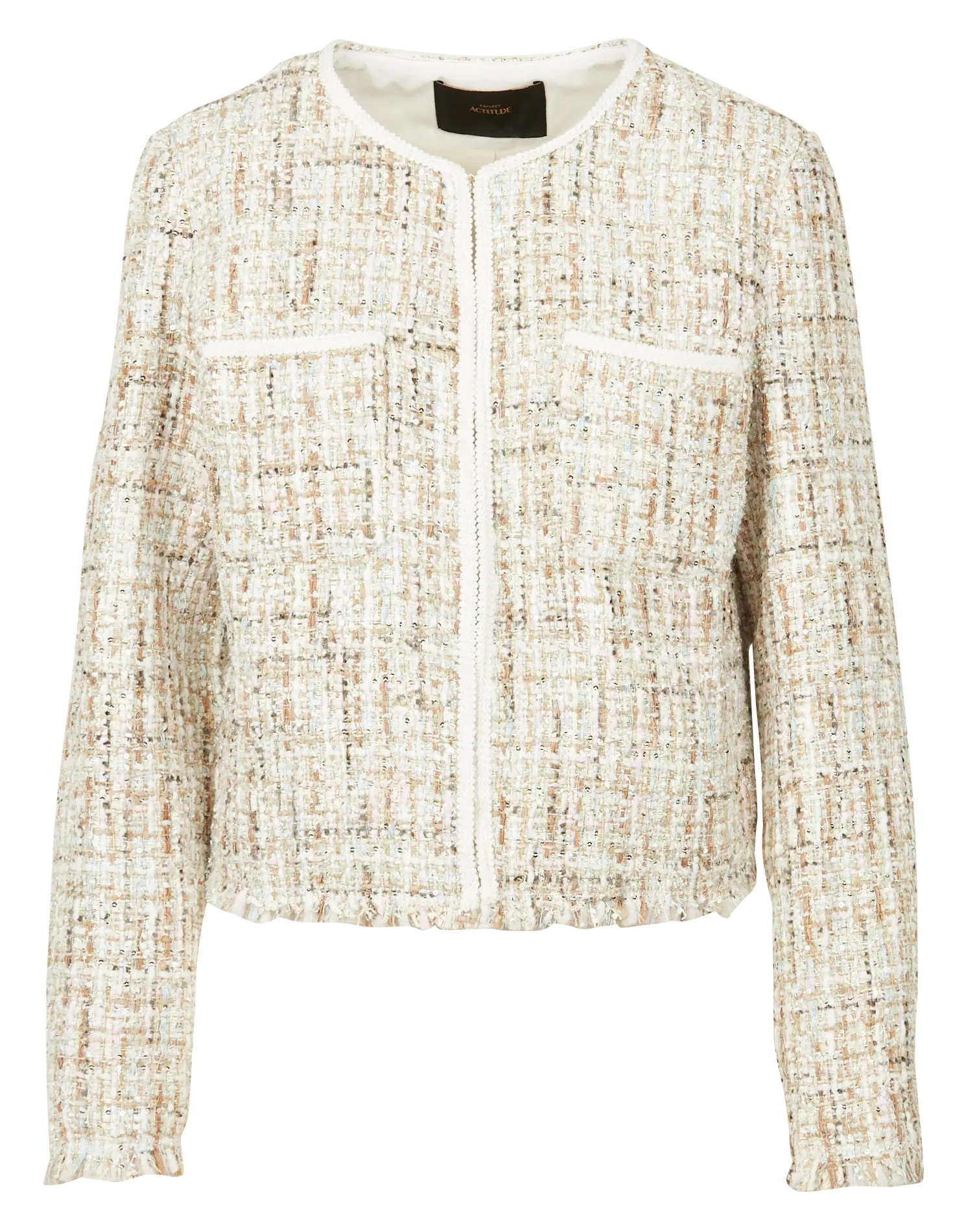 Blouson à col rond en tweed Beige