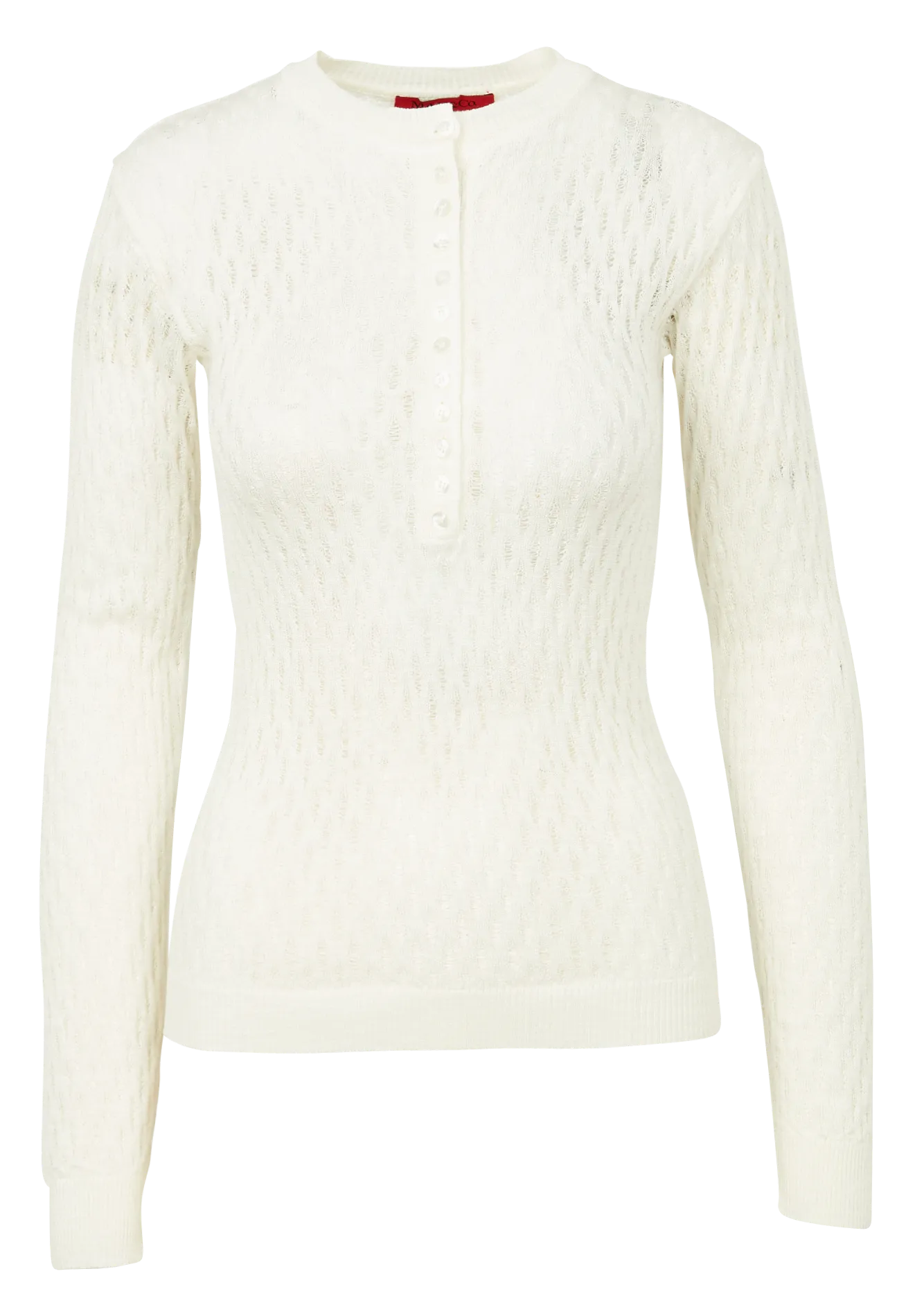 Top col rond en maille ajourée Blanc KATI