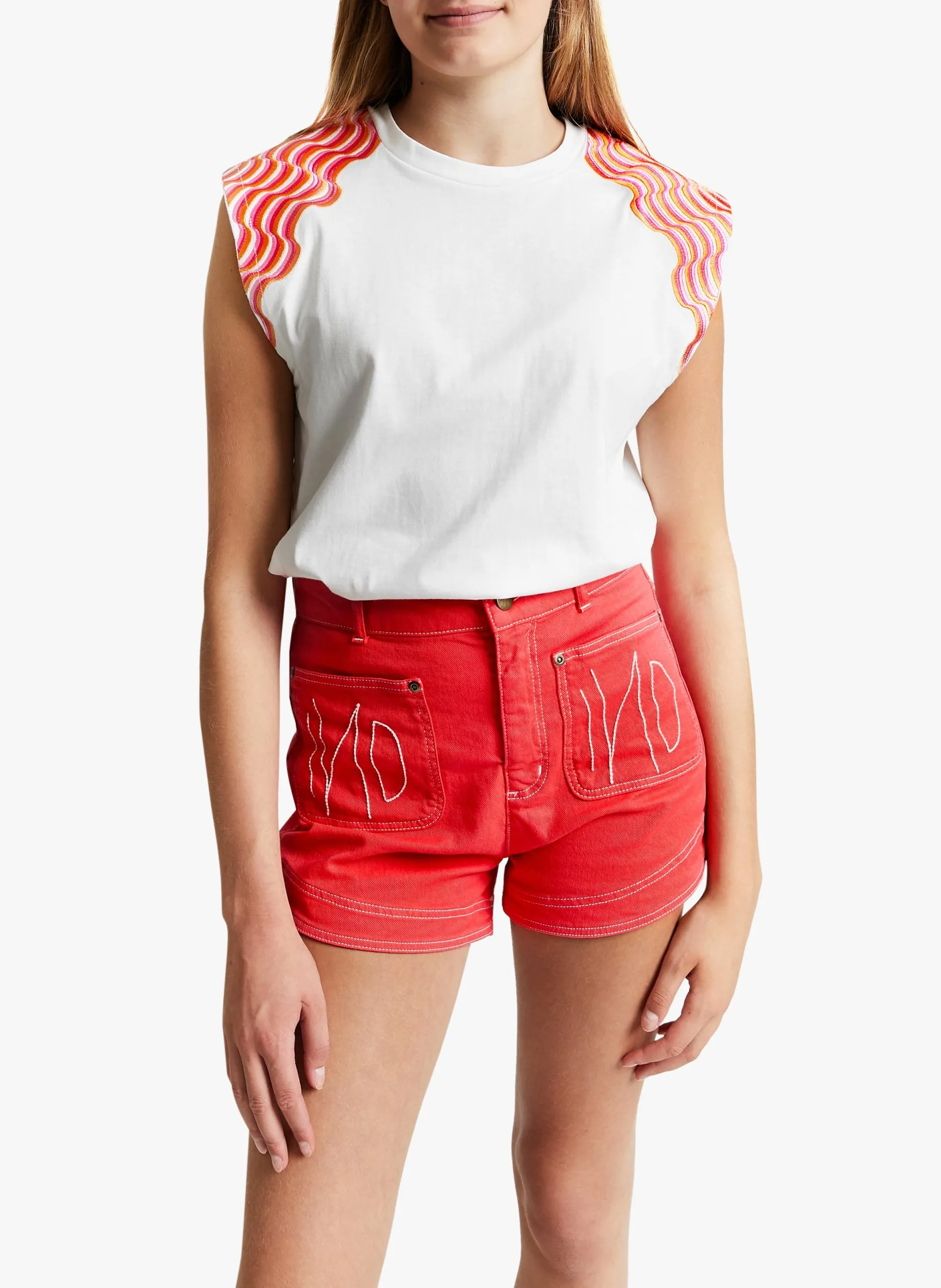 Tee-shirt brodé en coton Blanc NOW