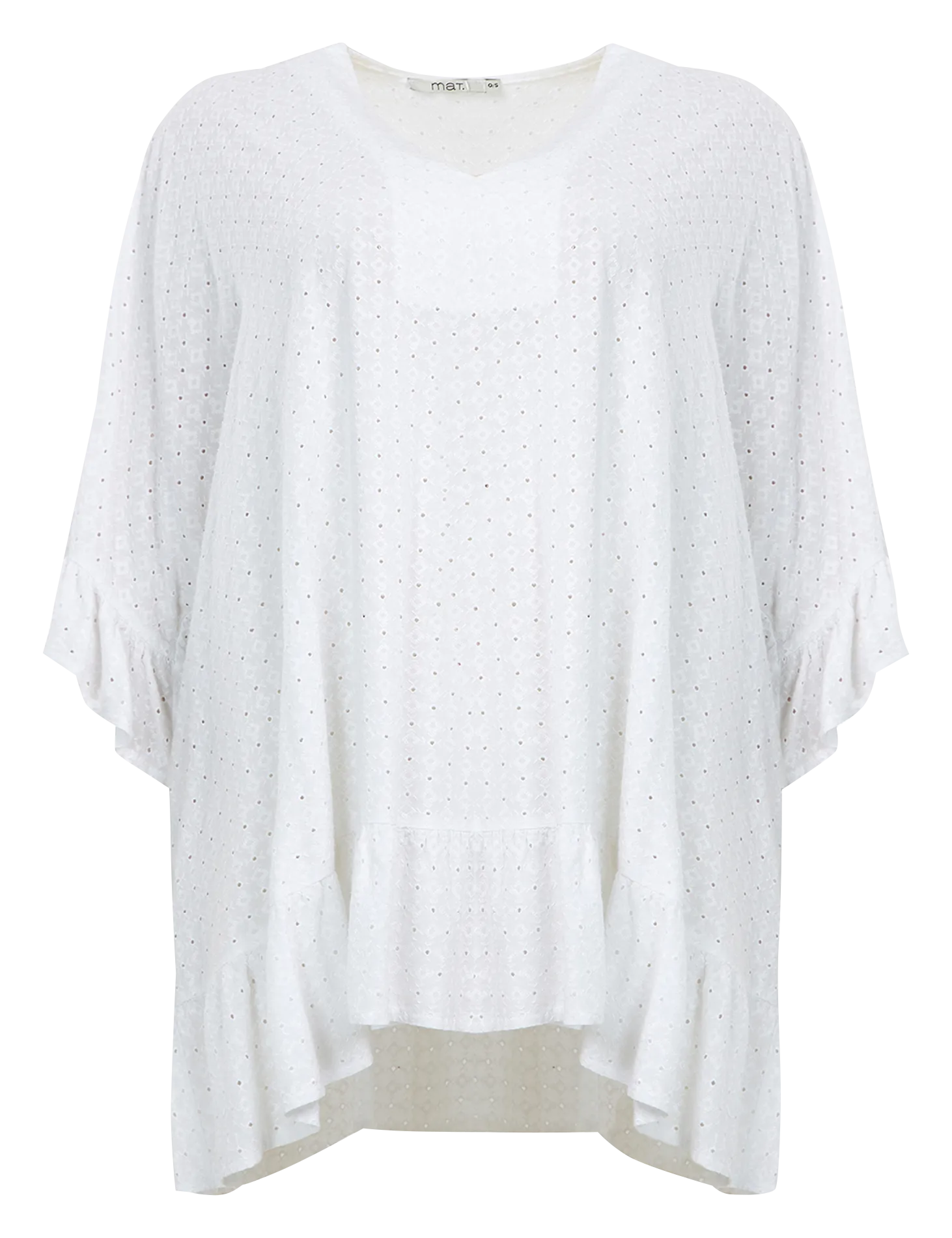 Blouse col V à volants Blanc