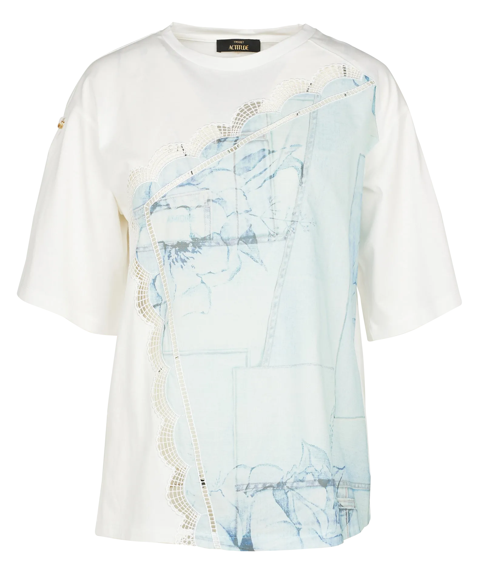 Tee-shirt col rond imprimé en coton Blanc