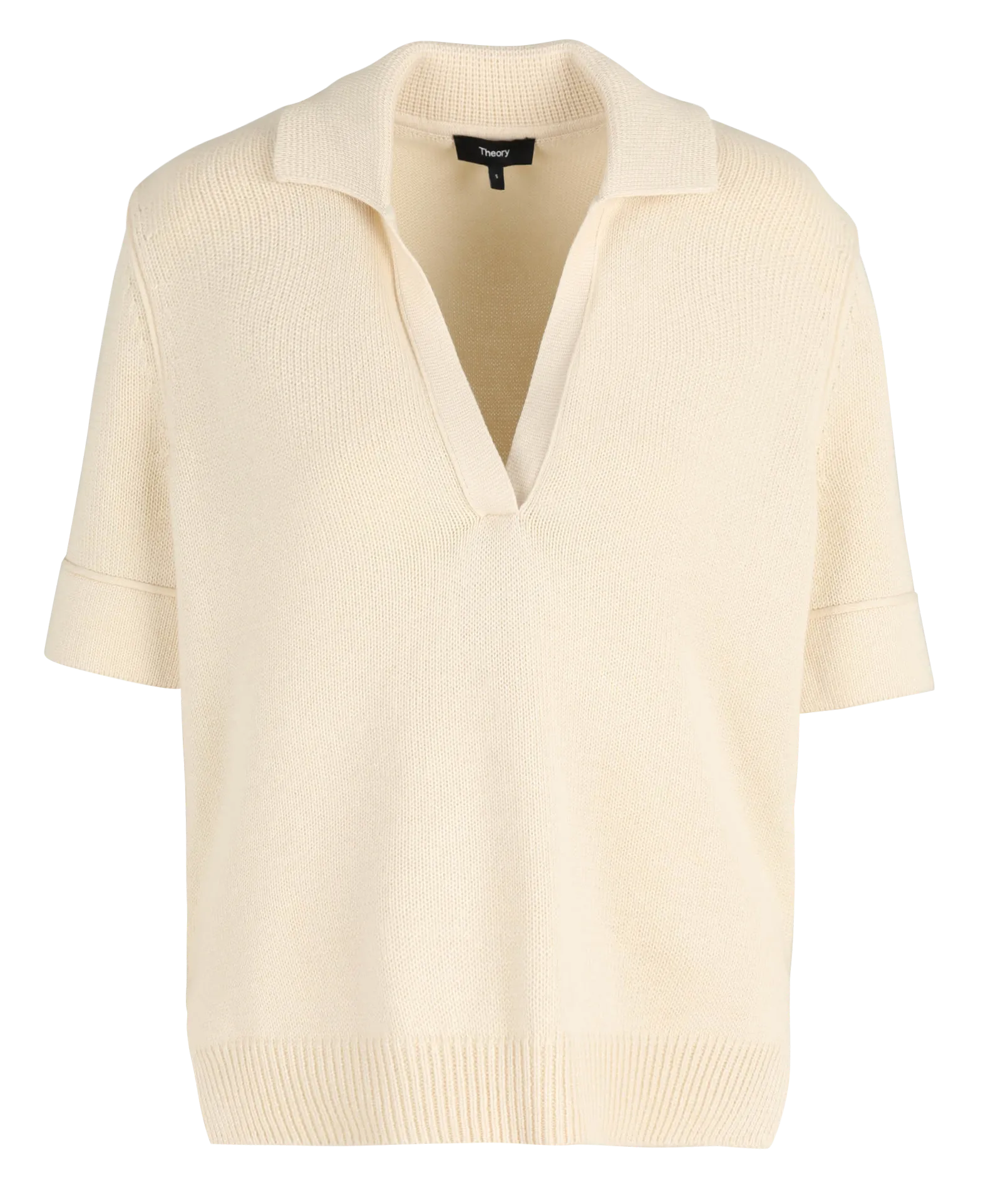 Top col chemise en coton mélangé Beige