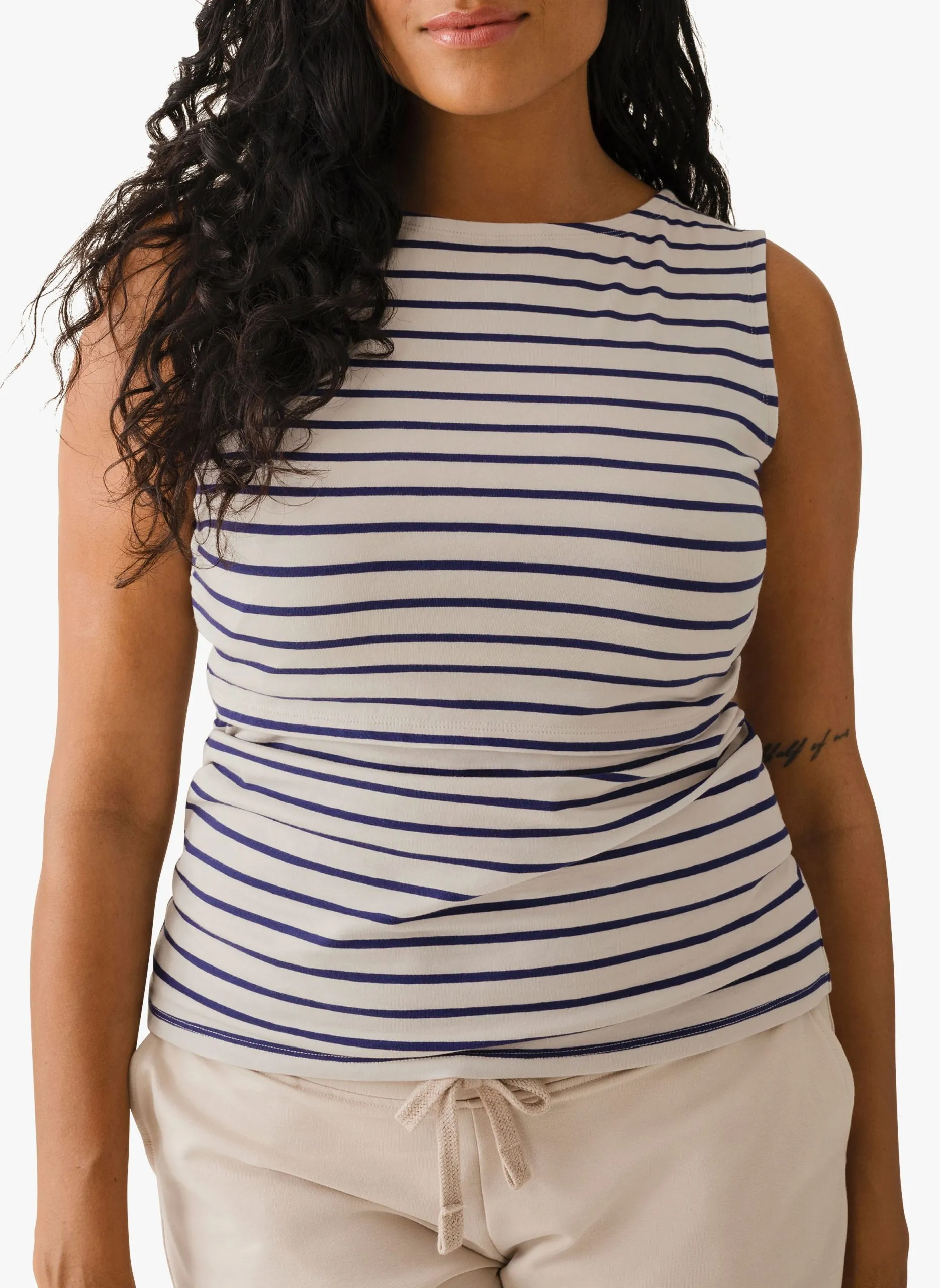 Débardeur d'allaitement col bateau rayé en coton bio stretch Multicolore
