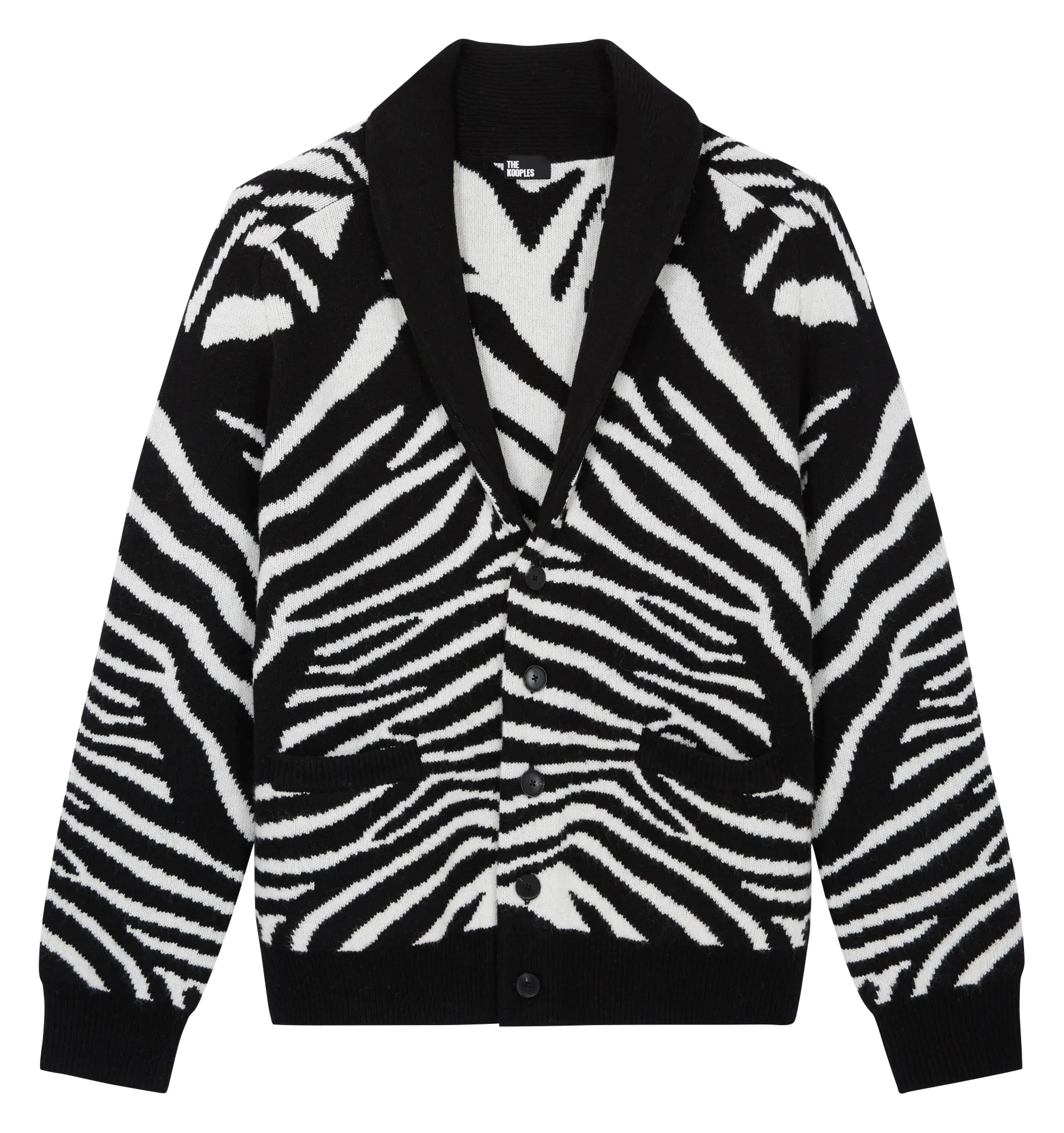 Cardigan col V imprimé en laine mélangée Noir