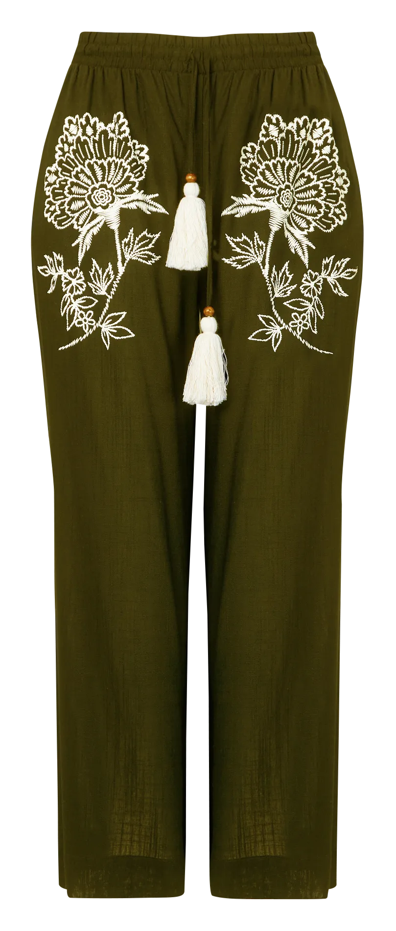 Pantalon large effet brodé Kaki