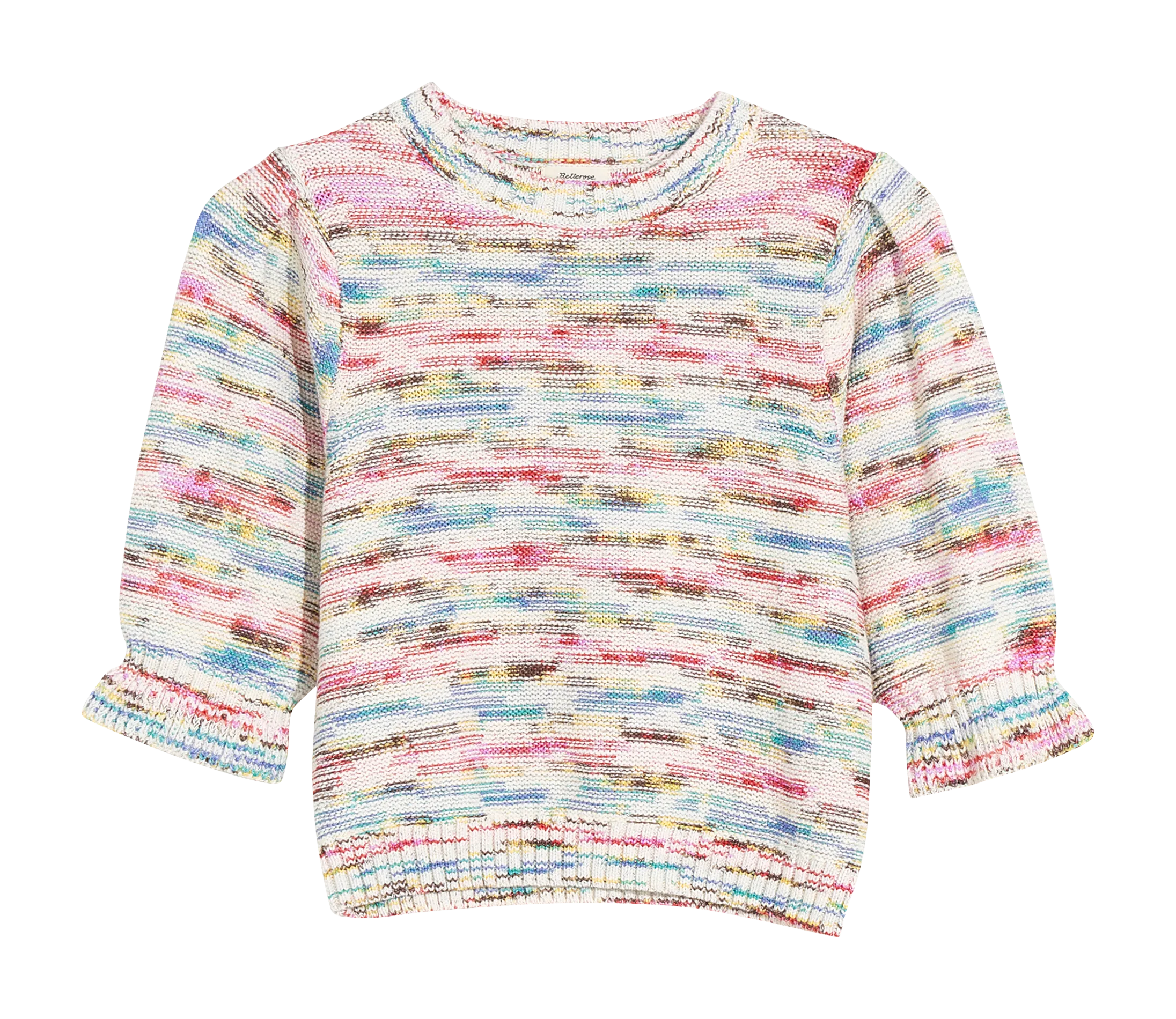 - Col rond- Manches 3/4 à bords froncés- Bords côtelés- Coupe droite- En coton mélangé Gris GETXO