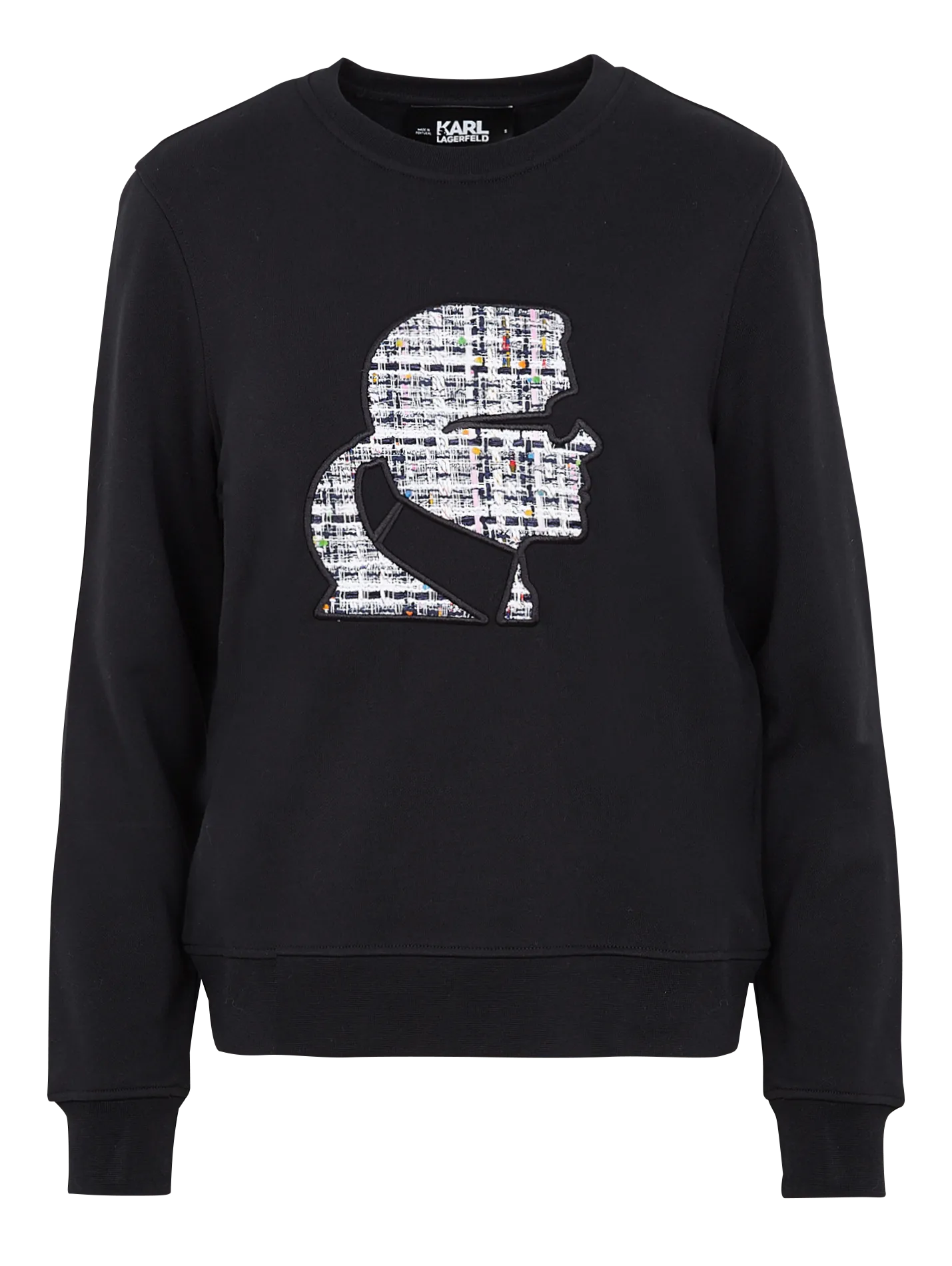 Sweat col rond brodé en coton bio Noir