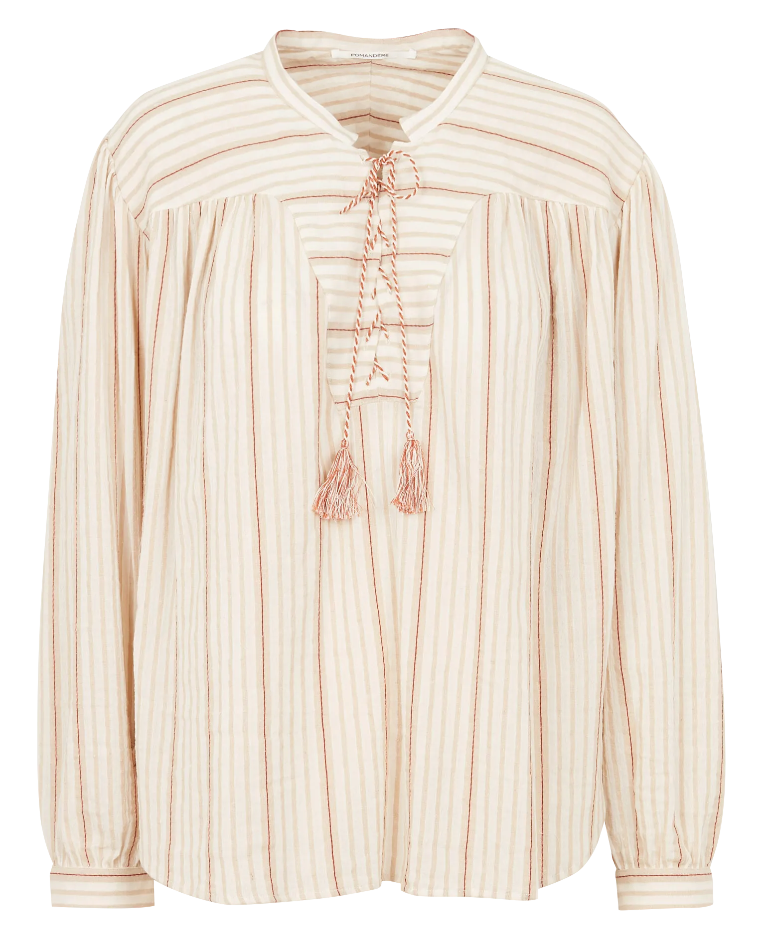 Top col tunisien à rayures Beige