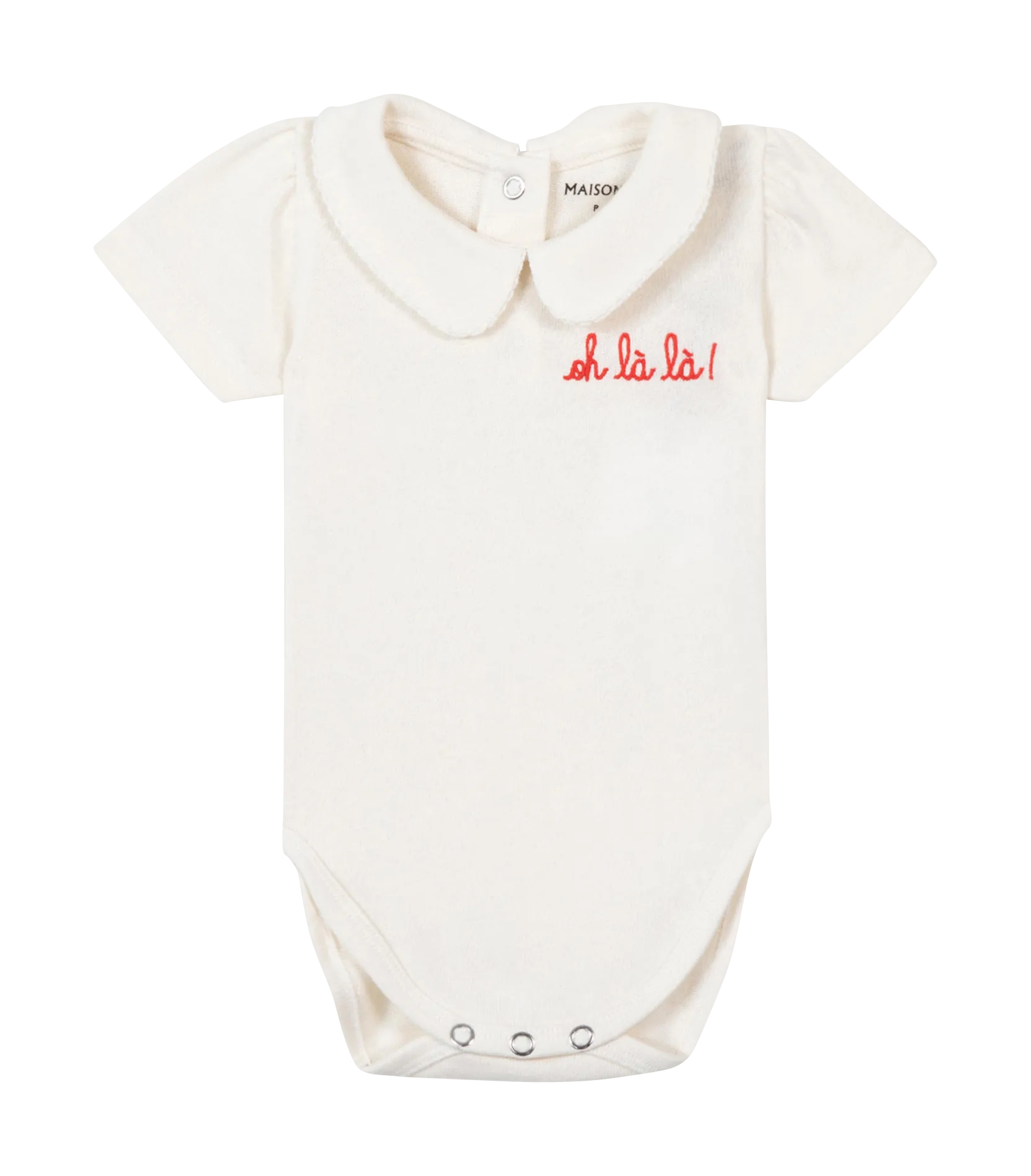Body col claudine brodé "oh là là" en coton bio Blanc BLOMET OH LA LA!