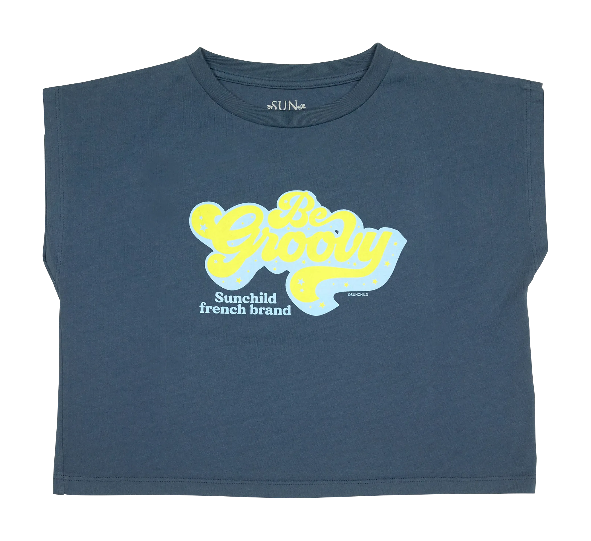 Tee-shirt col rond imprimé en coton Bleu GROOVY