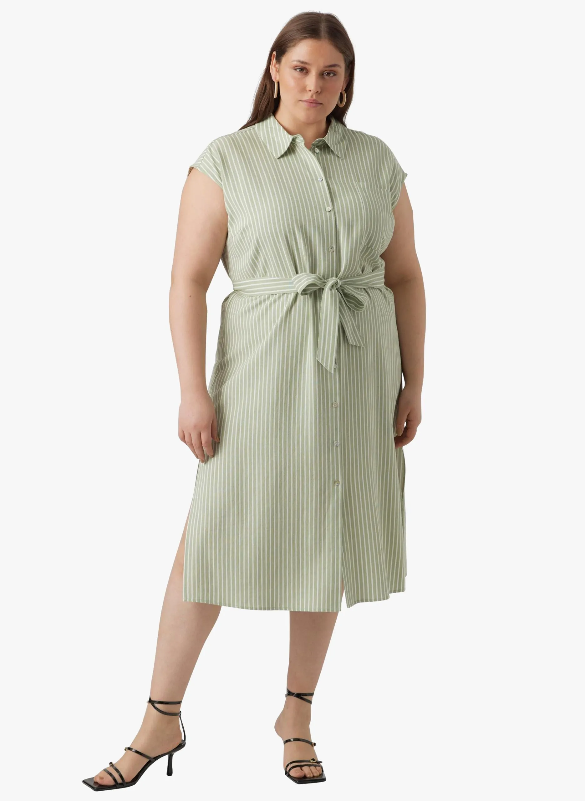 Robe chemise droite à rayures Vert MYMILO