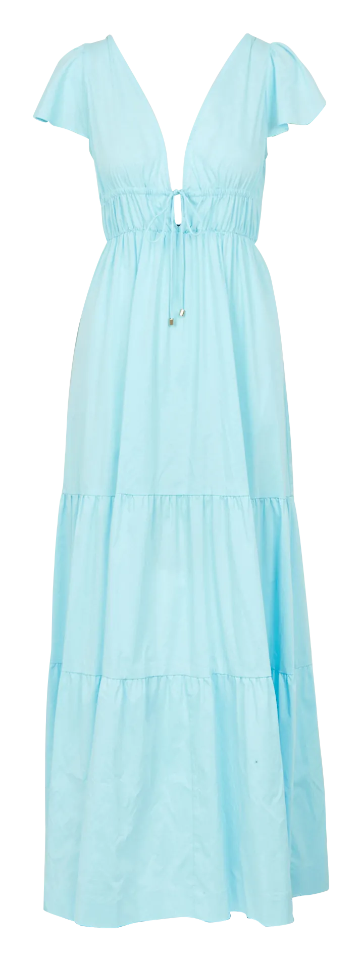 Robe longue en popeline de coton mélangé Bleu
