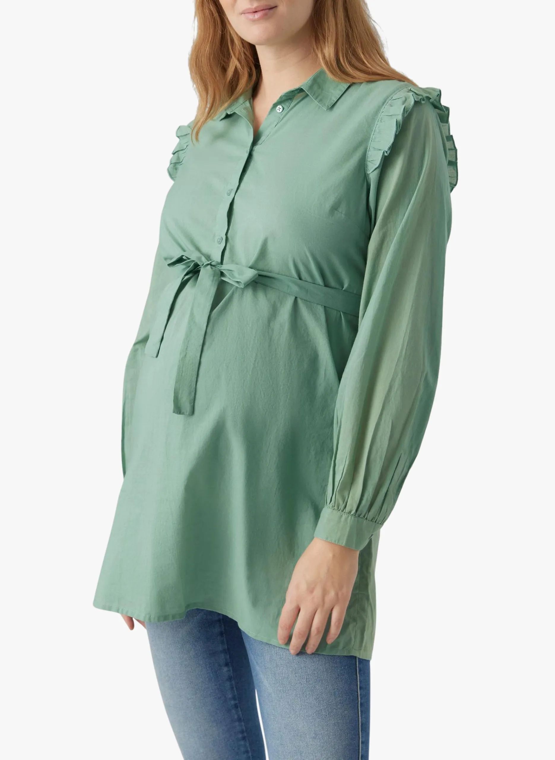 Blouse ceinturé à volants de grossesse Vert FALKON