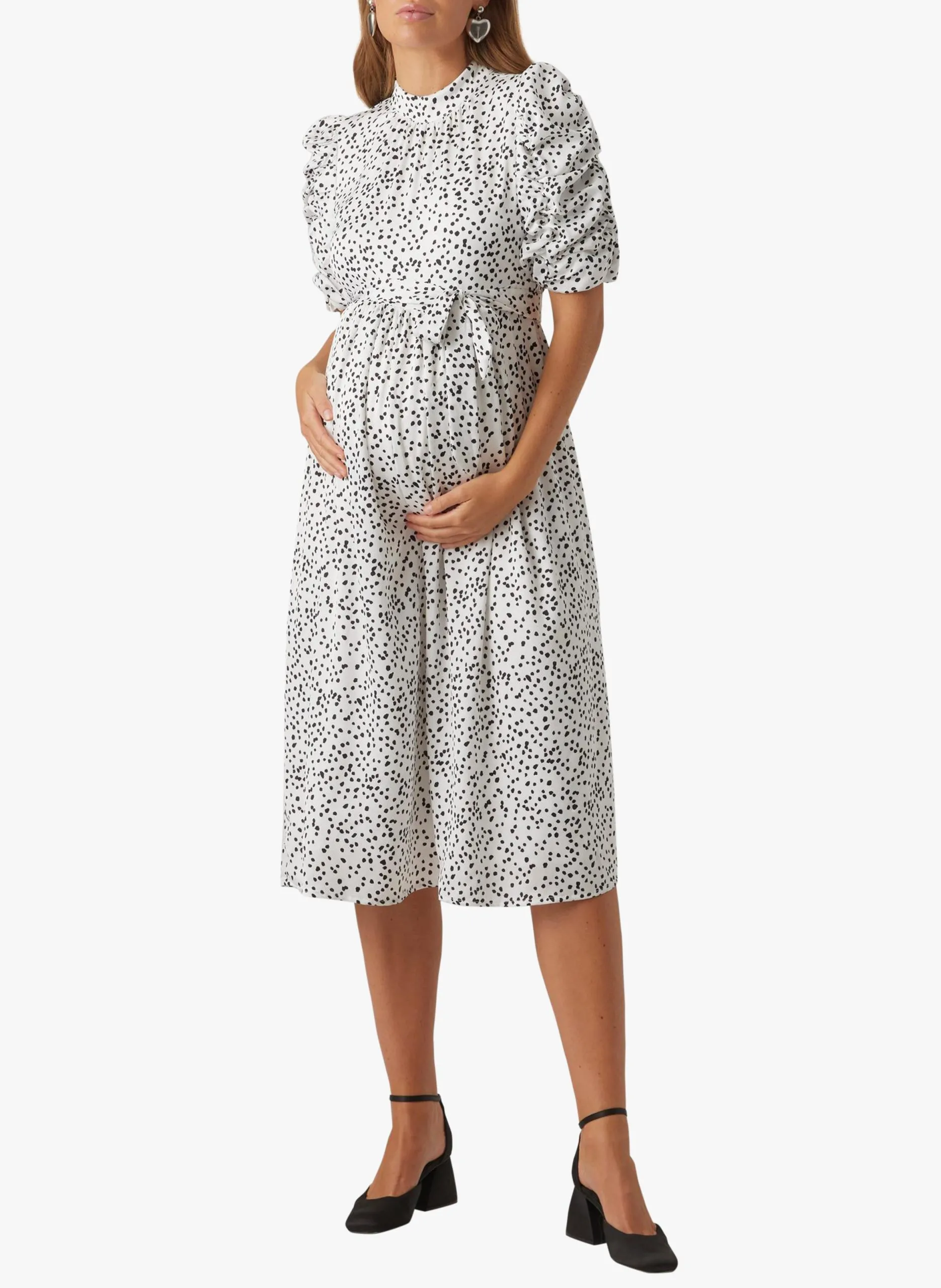 Robe midi col montant imprimée Noir DANIELA