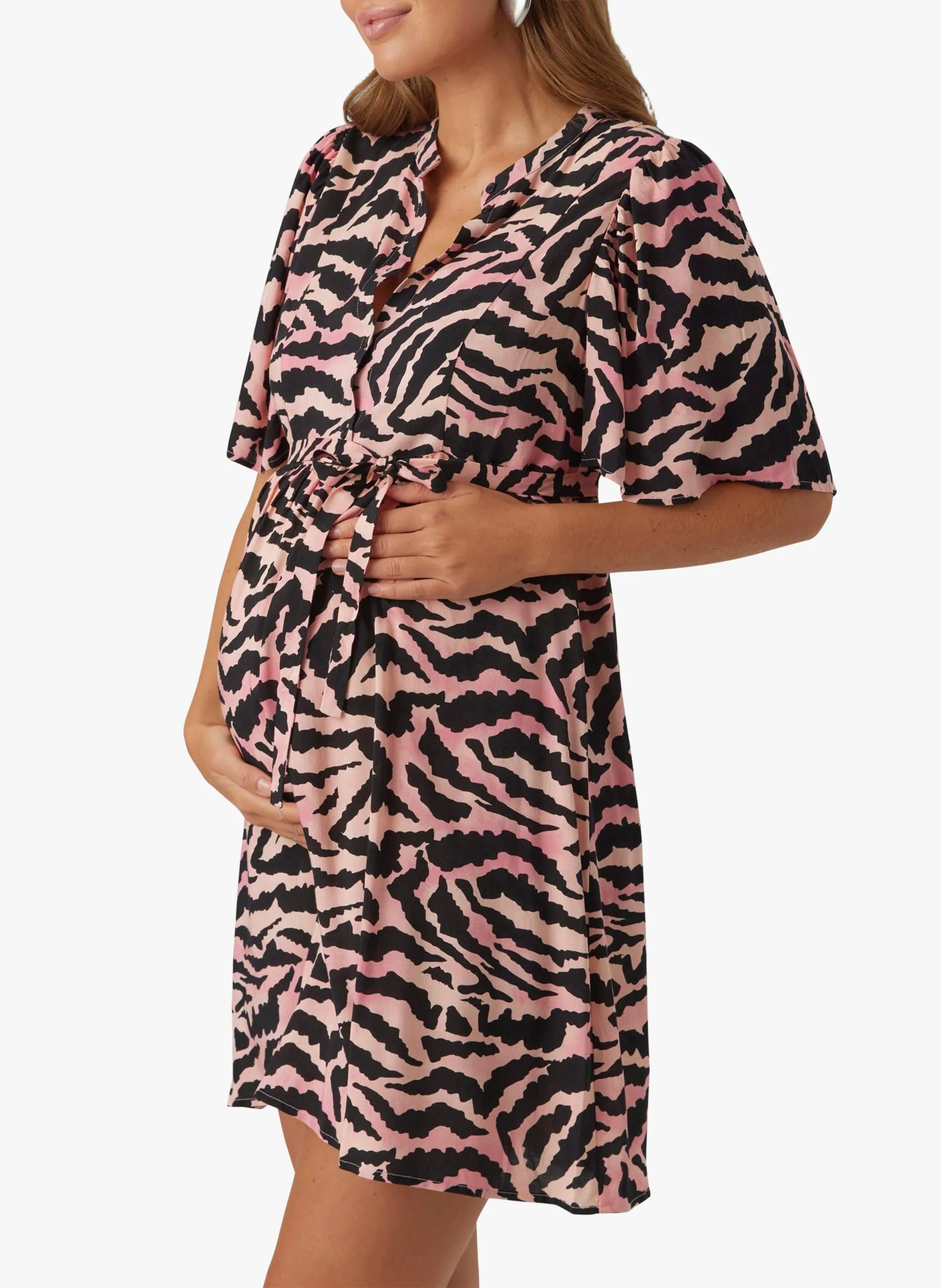 Robe courte col mao imprimée Noir BEATA