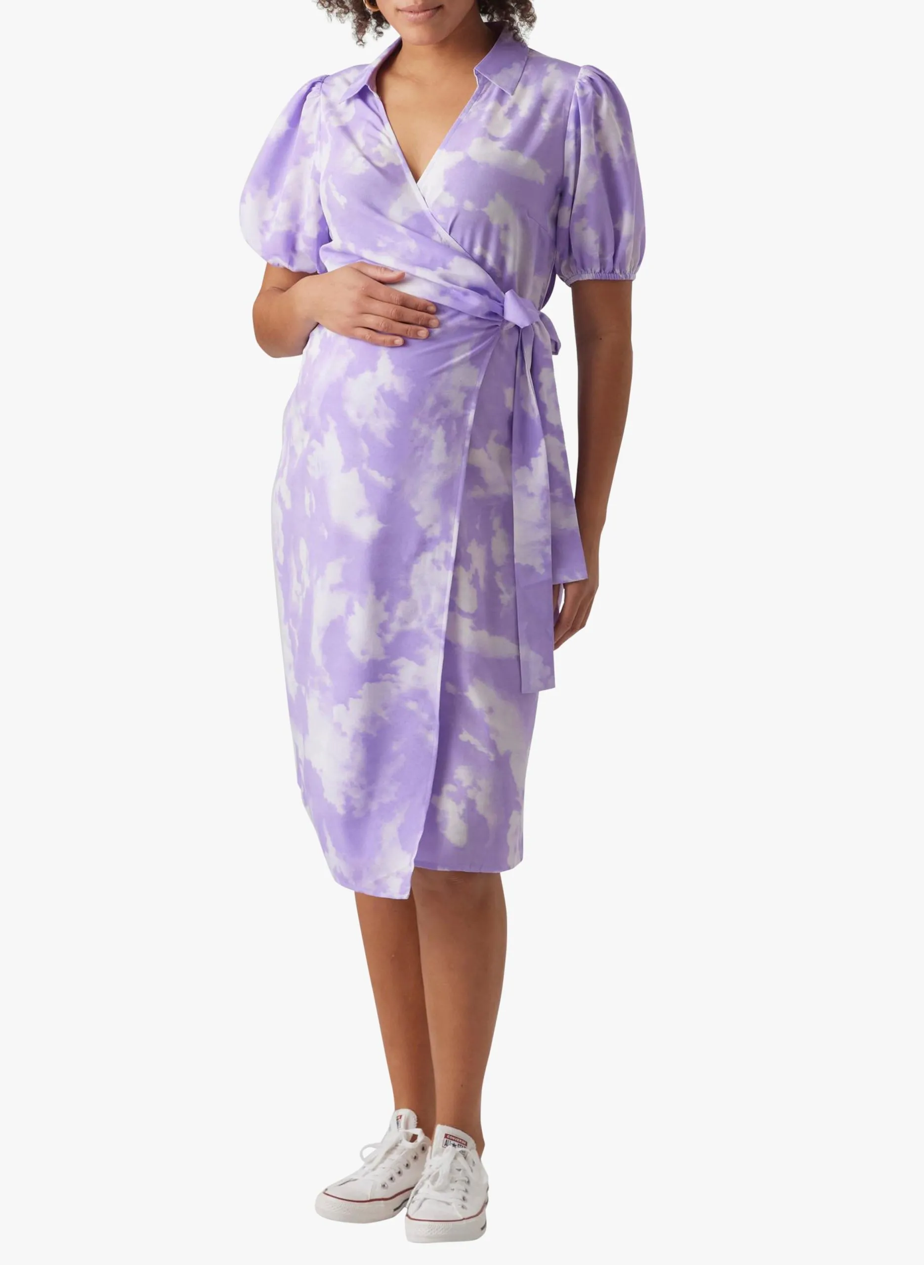 Robe midi col col V à revers Violet FABIOLA