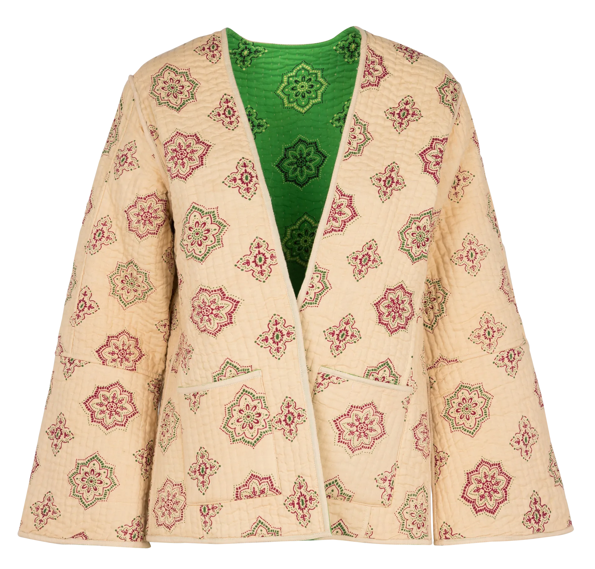 Veste kimono réversible en coton imprimé Vert QUILT