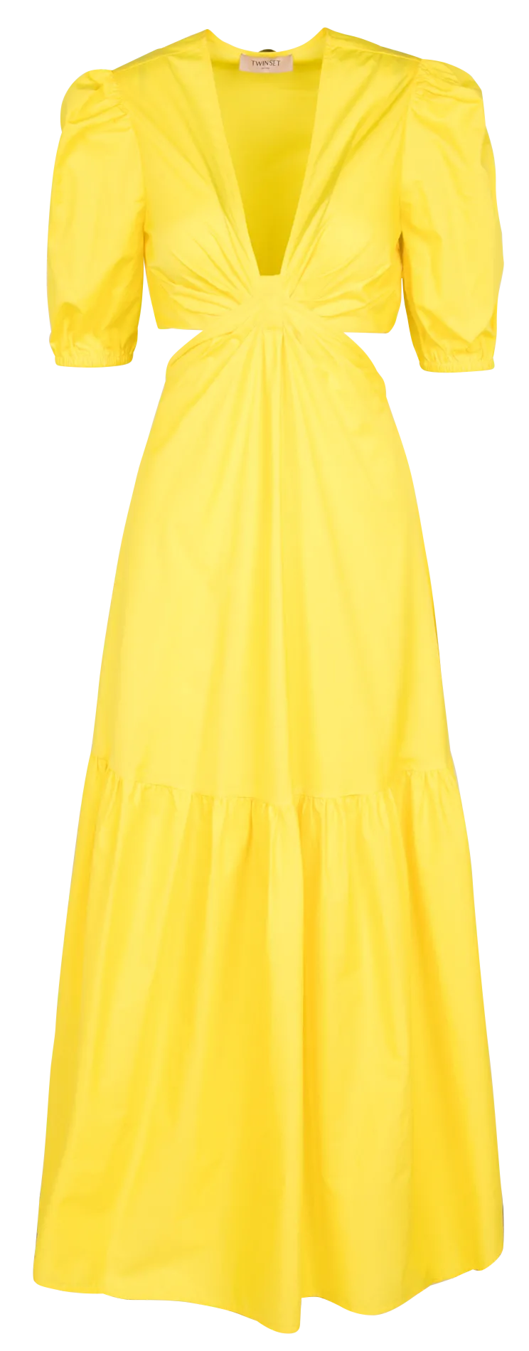 Robe longue col V en coton mélangé Jaune