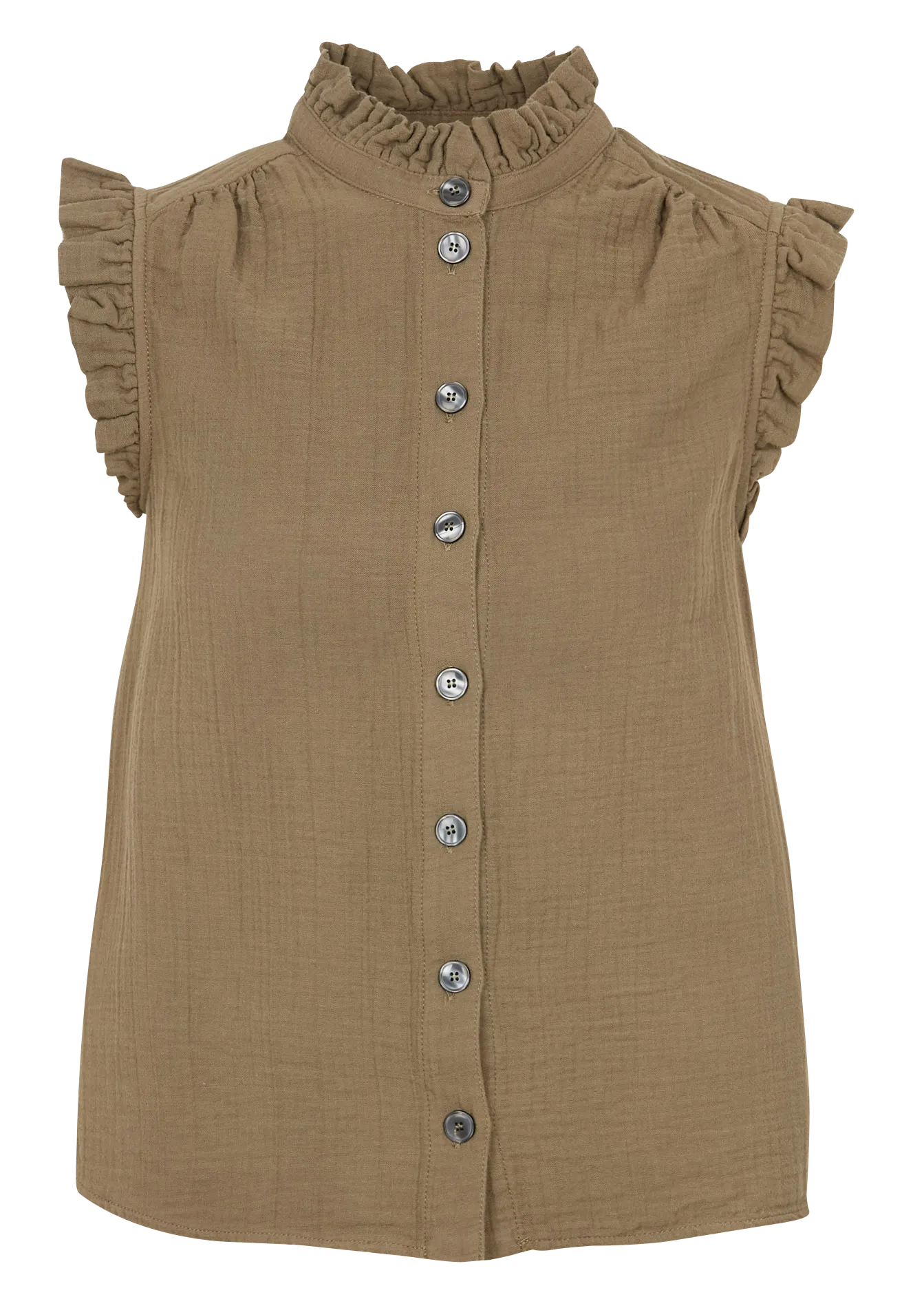 Top sans manches col montant en coton Kaki