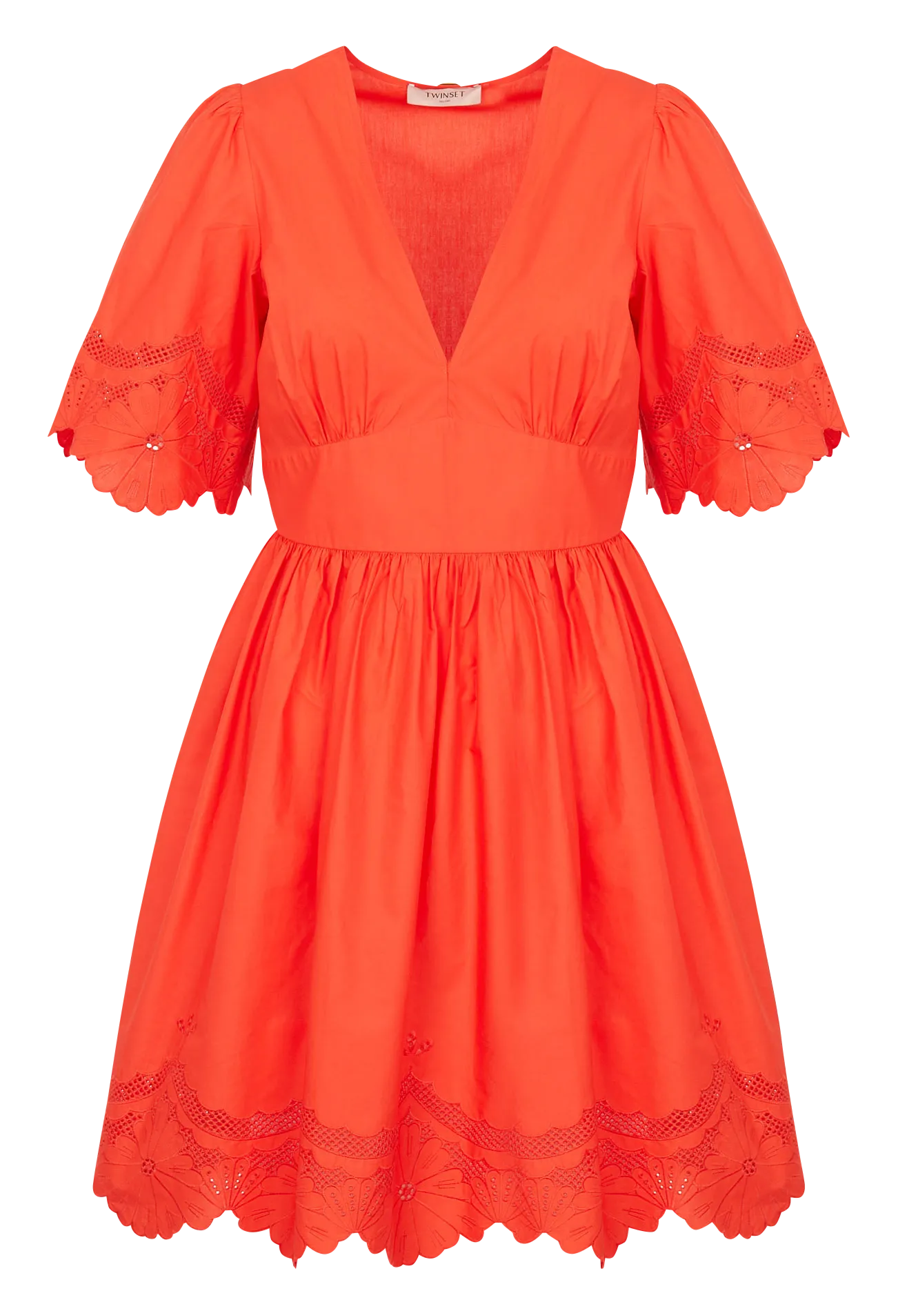 Robe courte col V en coton Orange