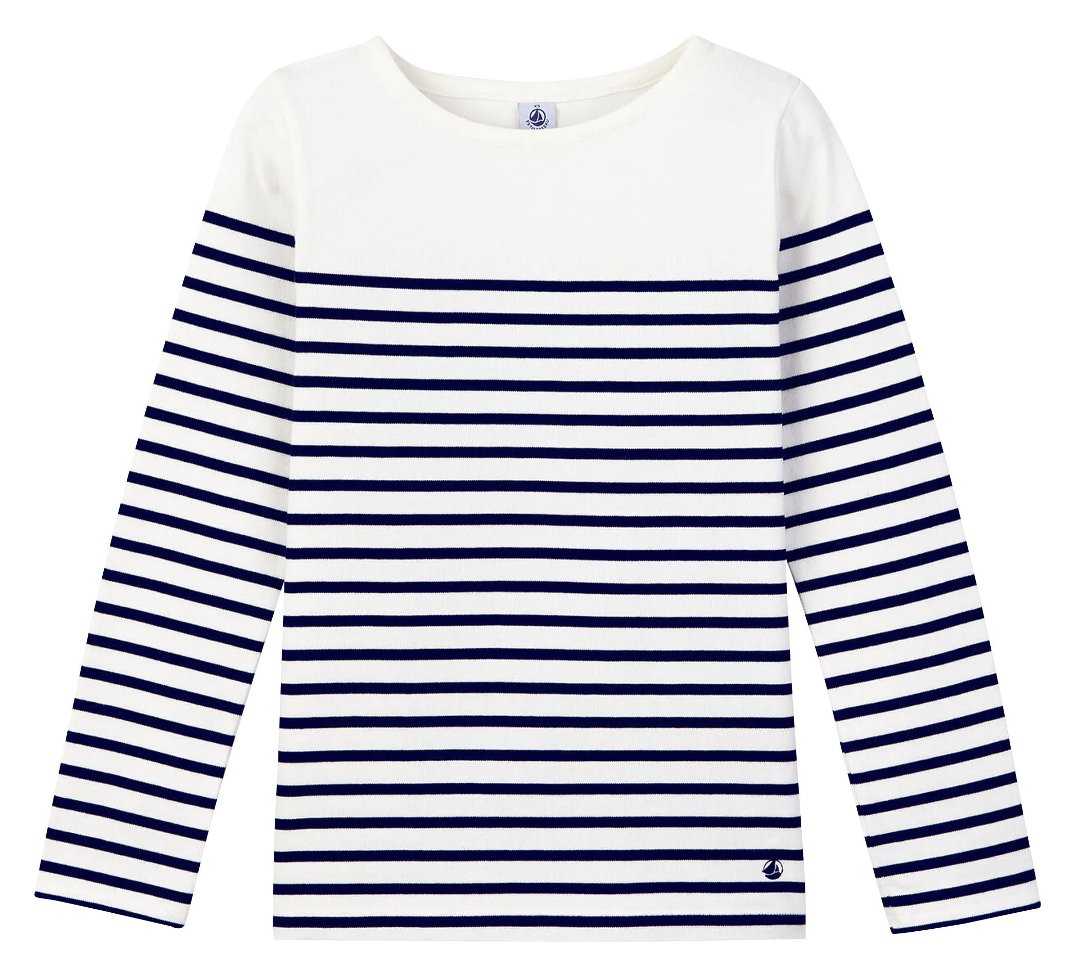 Tee-shirt col bateau marinière en coton Blanc